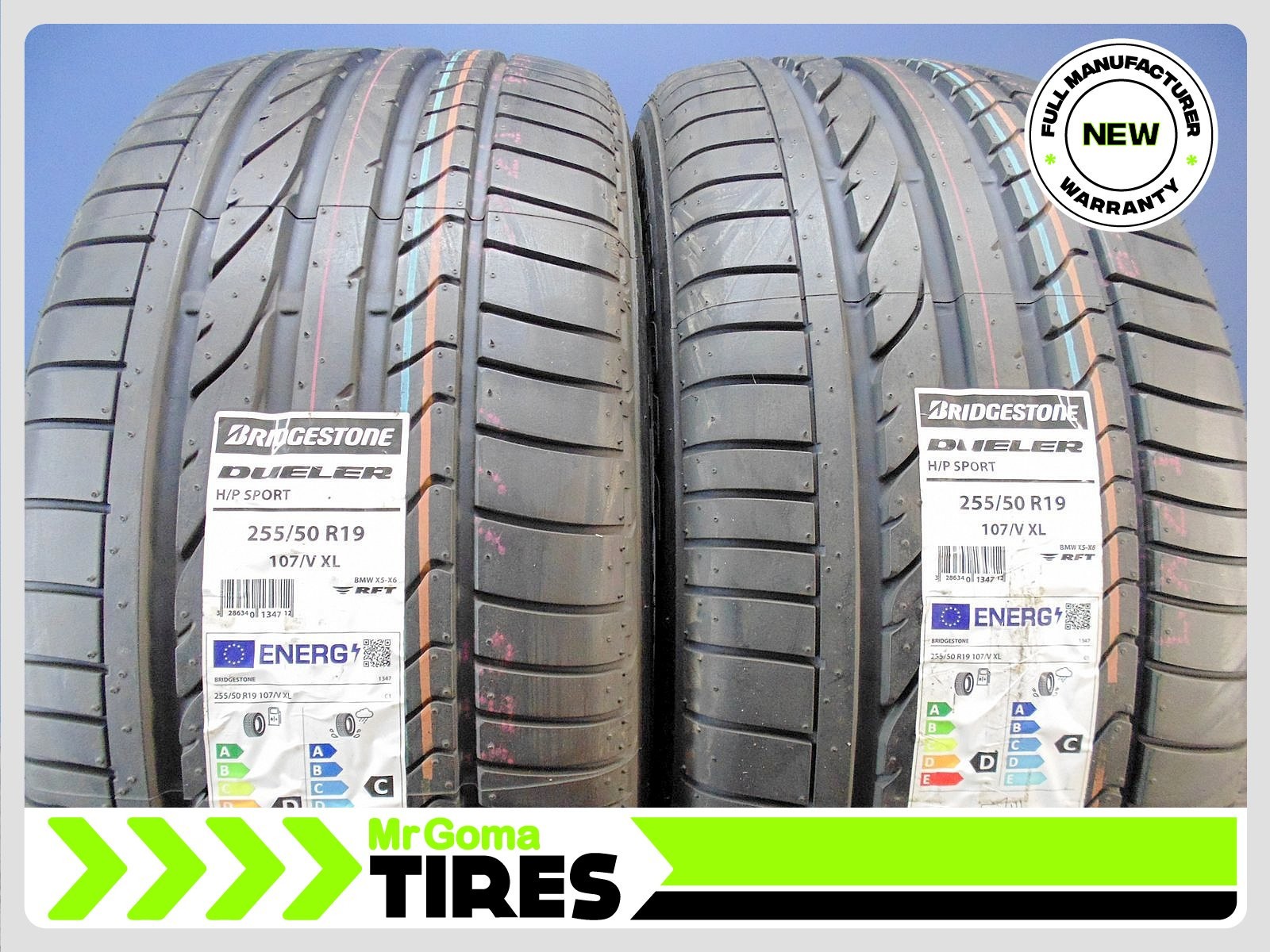 2 NEW 255/50R19 BRIDGESTONE DUELER H/P SPORT RFT XL TIRES Run flat 107V 2555019