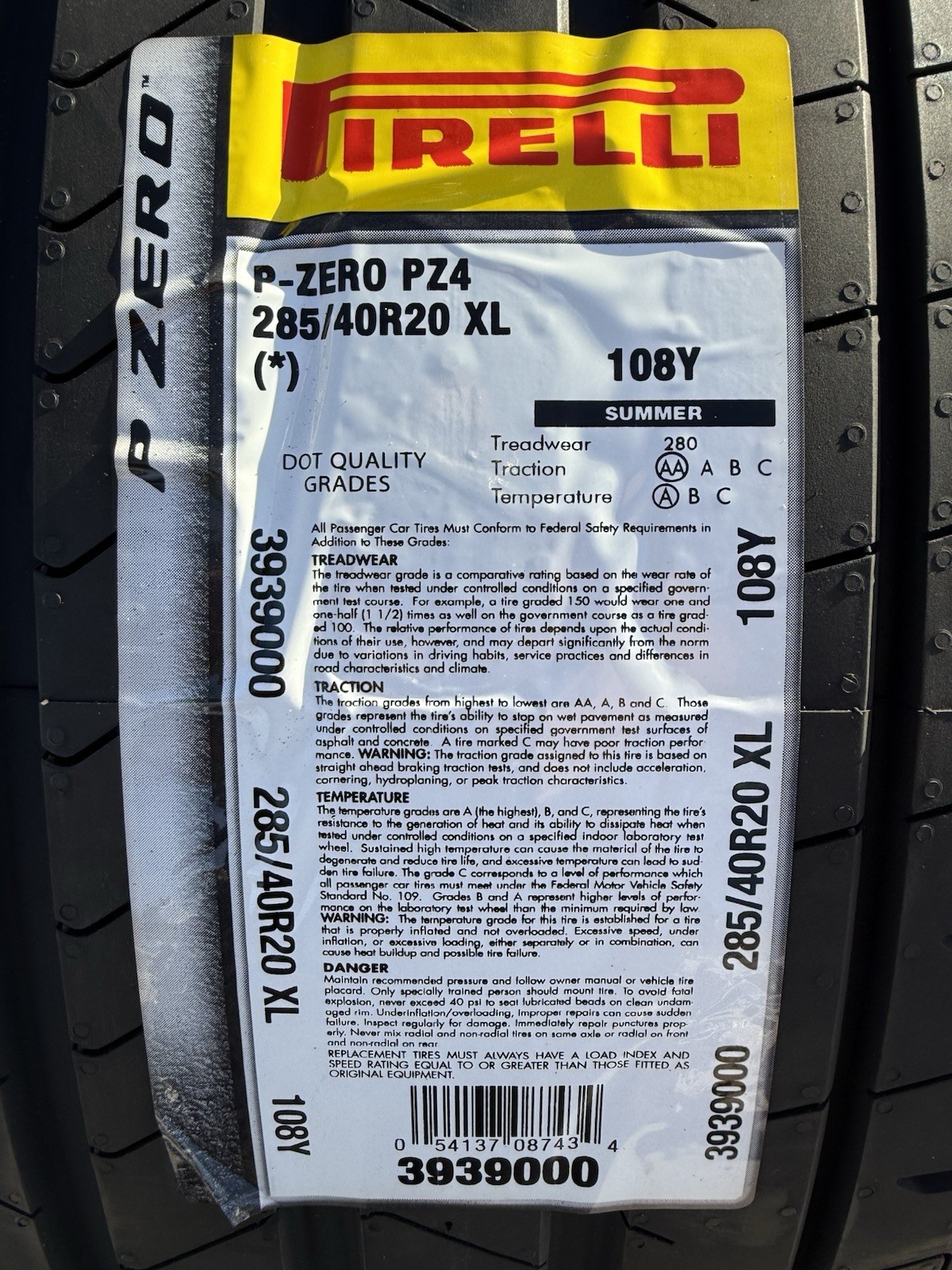 Set of TWO BRAND NEW 285/40R20 108Y Pirelli P Zero PZ4 Star ★ BMW Tires 2854020