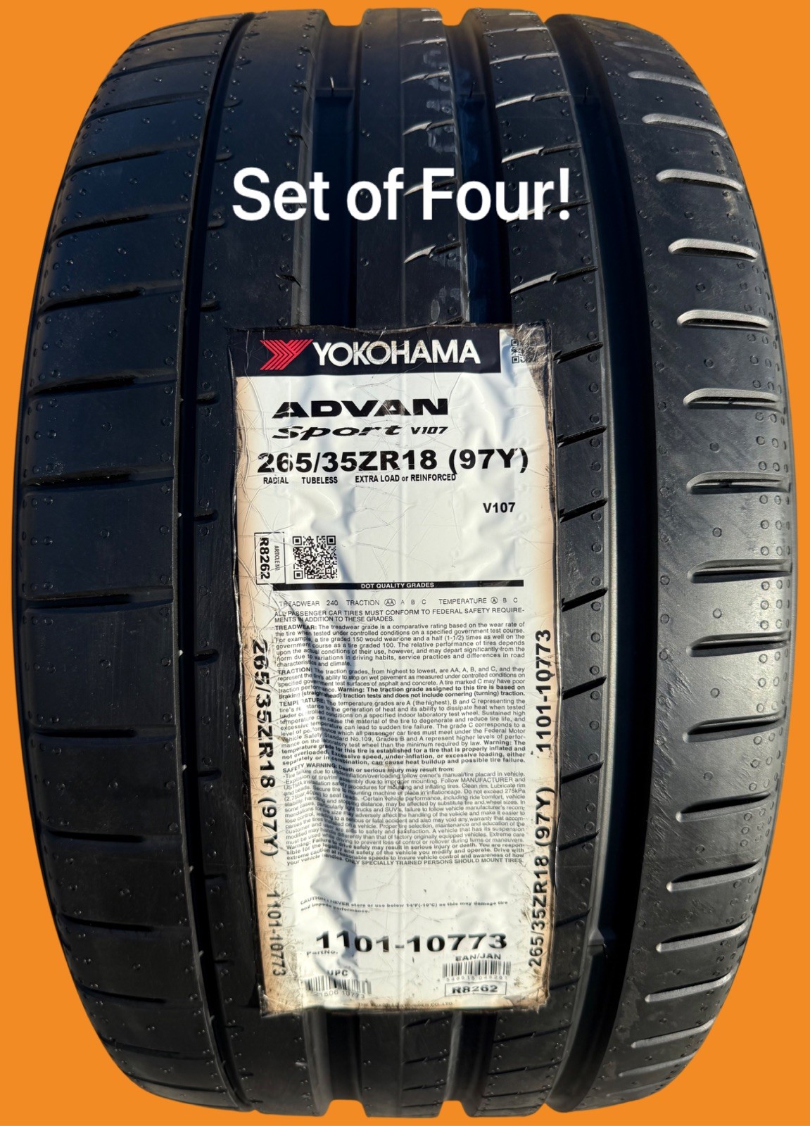 Set of FOUR BRAND NEW 265/35ZR18 (97Y) Yokohama ADVAN Sport V107 Tires 2653518