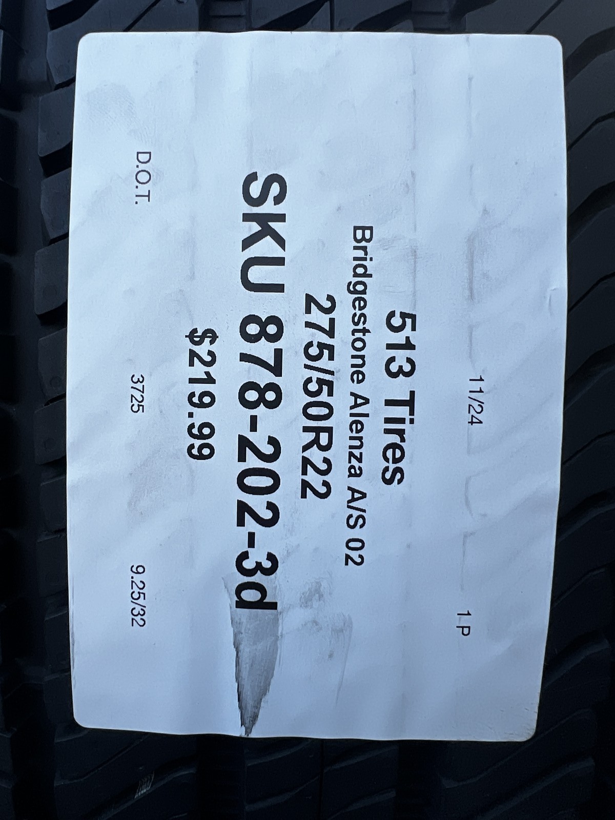 1 Tire Bridgestone Alenza A/S 02 TPC 275/50R22 111H DOT.3725 9.25/32