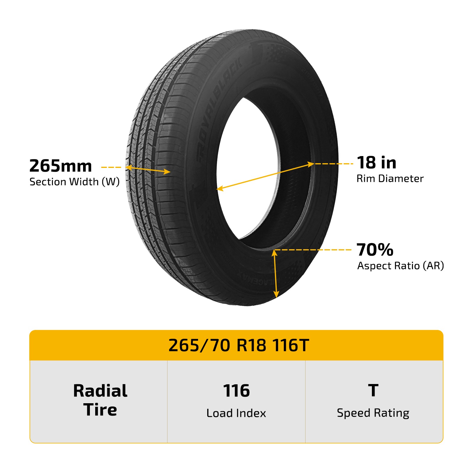 265/70R18 116T MileageMax All-Season SUV/CUV Tire 8.8mm Tread 620AA 50 000 Miles