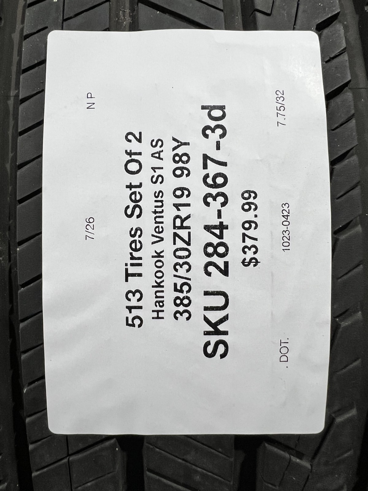 Set Of 2 Tires Hankook Ventus S1 AS 285/30ZR19 98Y DOT.0123 7.75/32 NO Patch