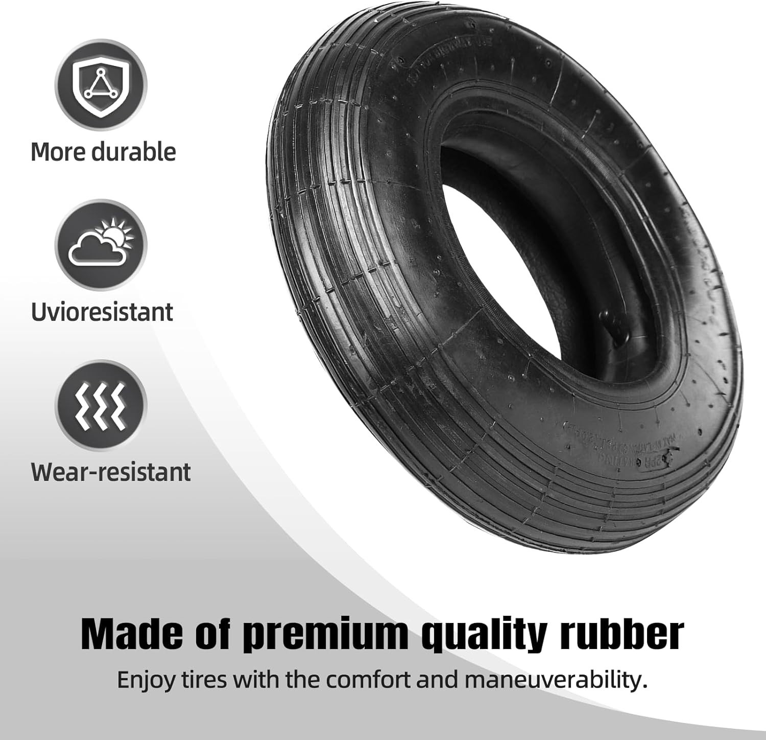 2-Set 4.80/4.00-8″ Tire & Inner Tube Set with 15.5″ Outer Diameter & 4.80″ Width