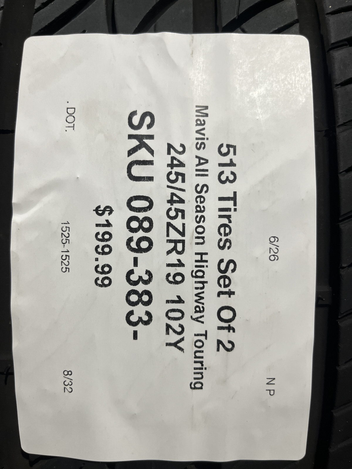 Set Of 2 Mavis All Season Highway Touring 245/45ZR19 102Y DOT.1525 8/32 NO Patch