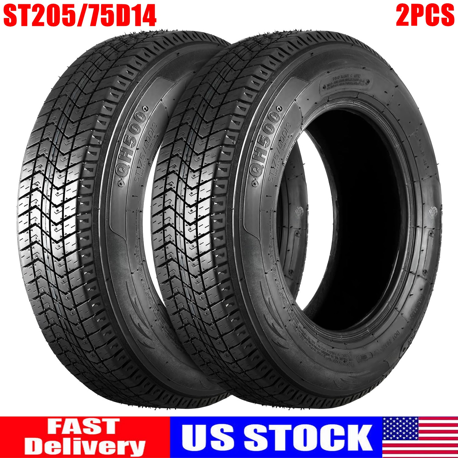 Set Of 2 Tires ST 205/75D14 205 75 14 Trailer Tires Load Range C 6 Ply Tyres
