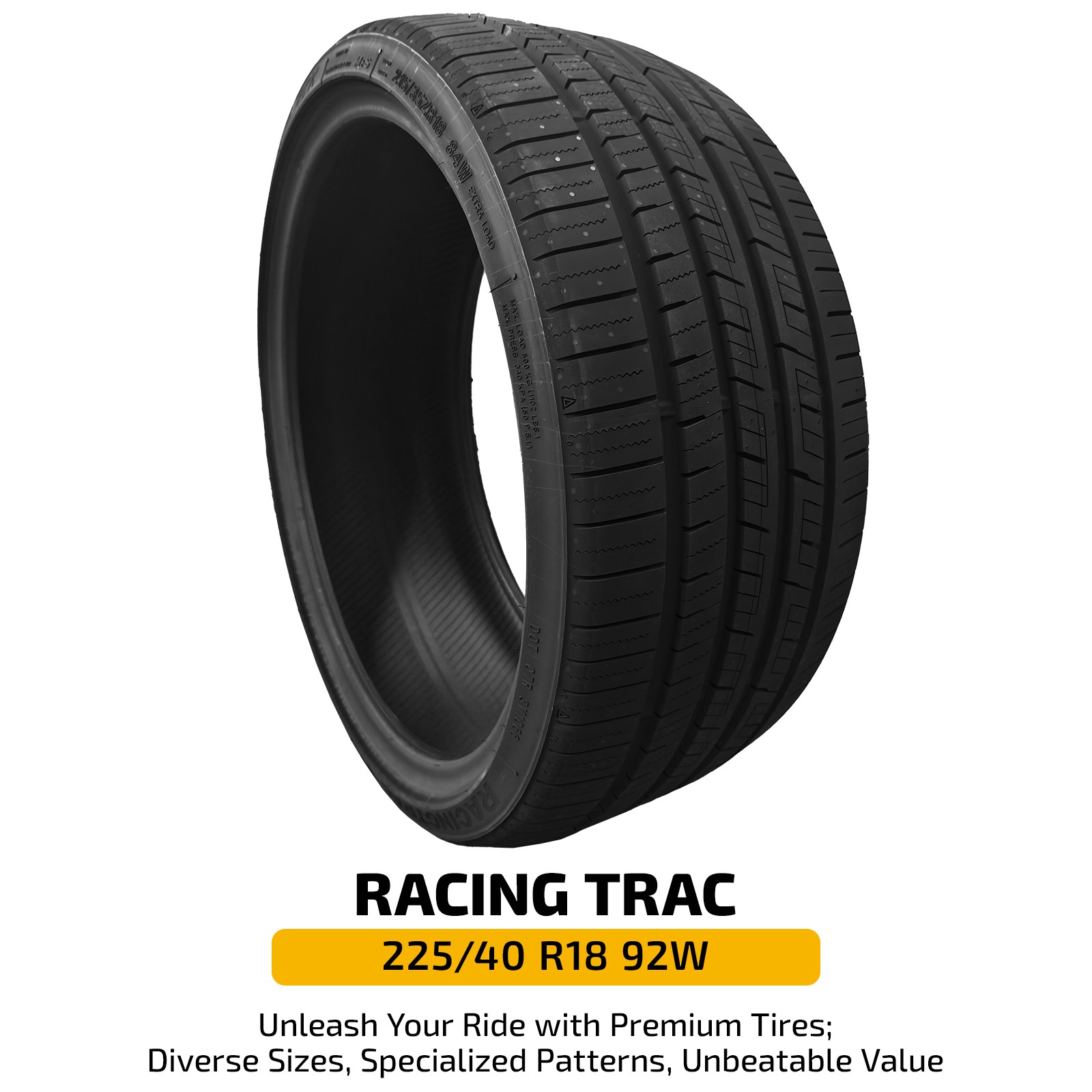 Premium 225/40ZR18 92W Ultra High Performance RACING TRAC Tire Improved