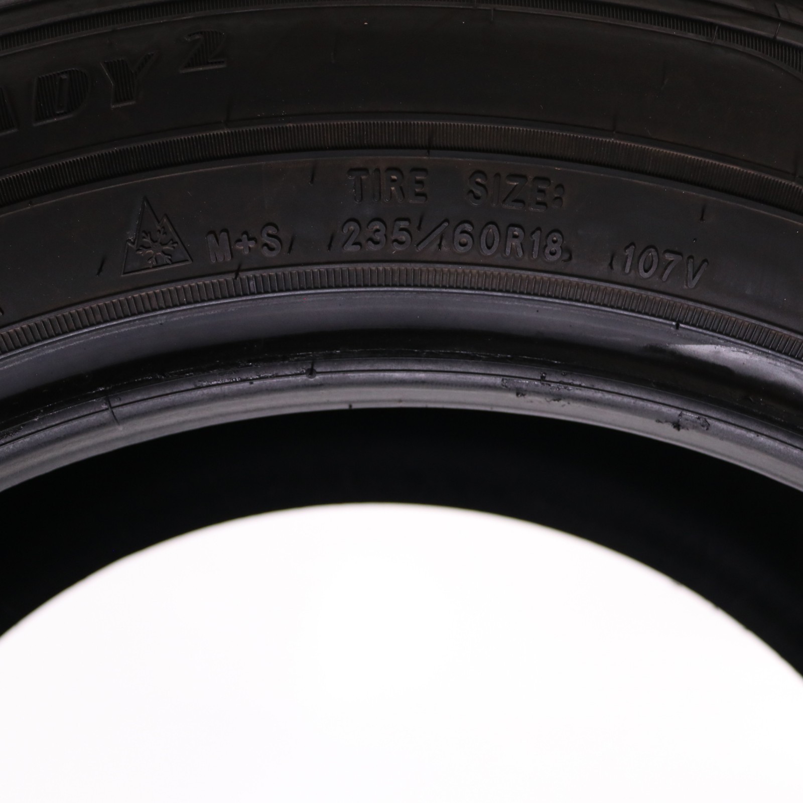 Set of 2 Used 235/60R18 Goodyear Assurance WeatherReady 2 – 107V – 9.5-10.5/32