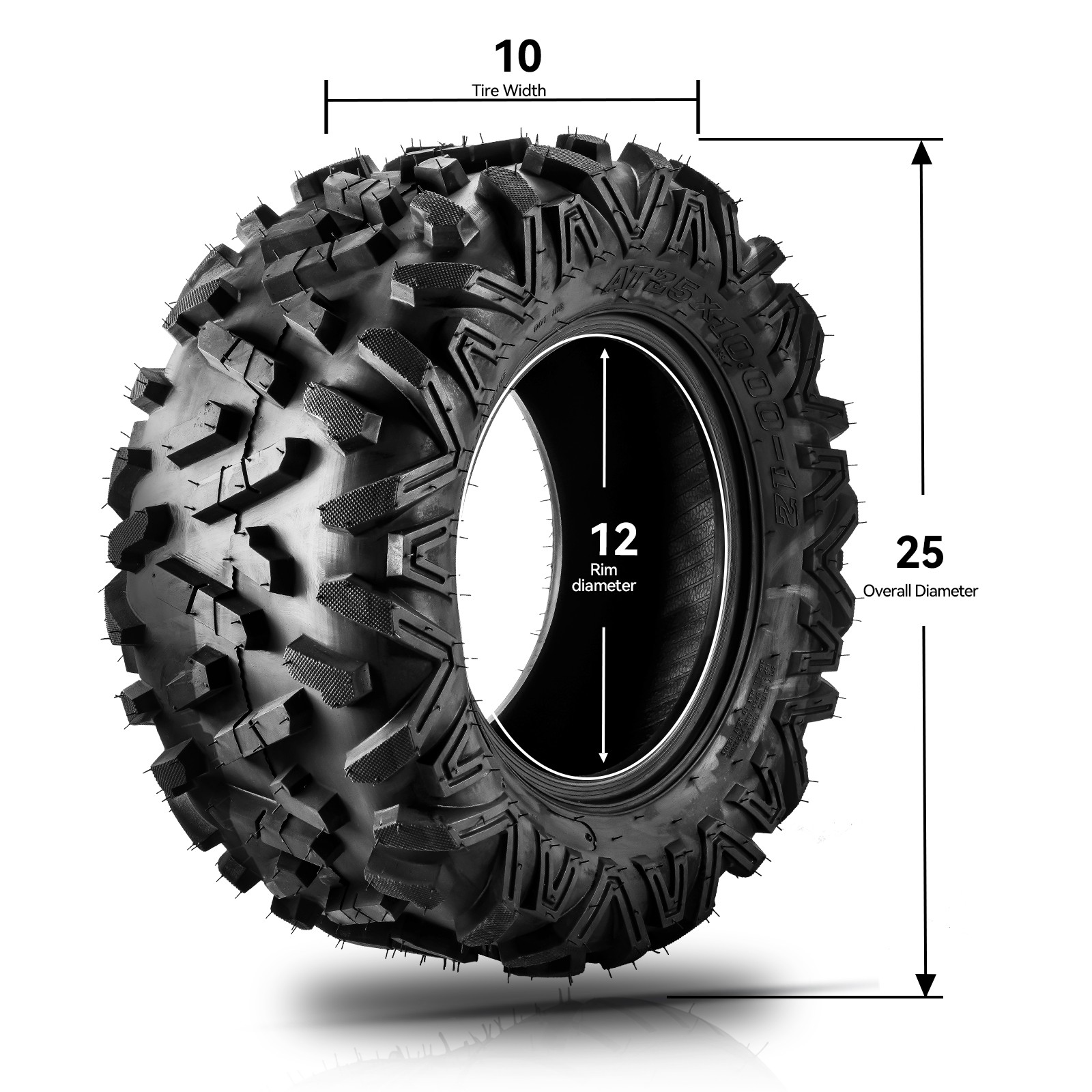 2PCS 25×10-12 25x10x12 ATV Tires 6Ply 25-10-12 All Terrain UTV Tires 