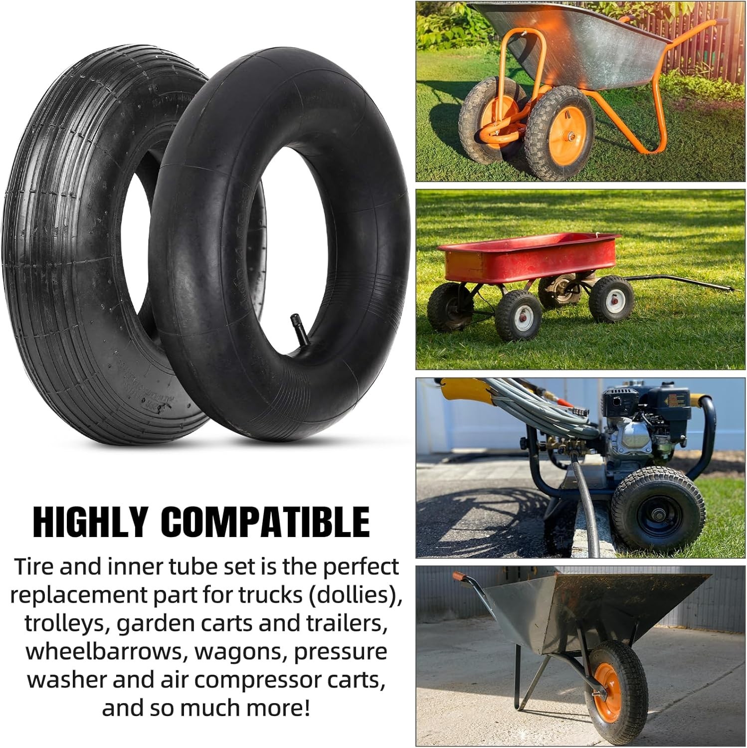 2-Set 4.80/4.00-8″ Tire & Inner Tube Set with 15.5″ Outer Diameter & 4.80″ Width