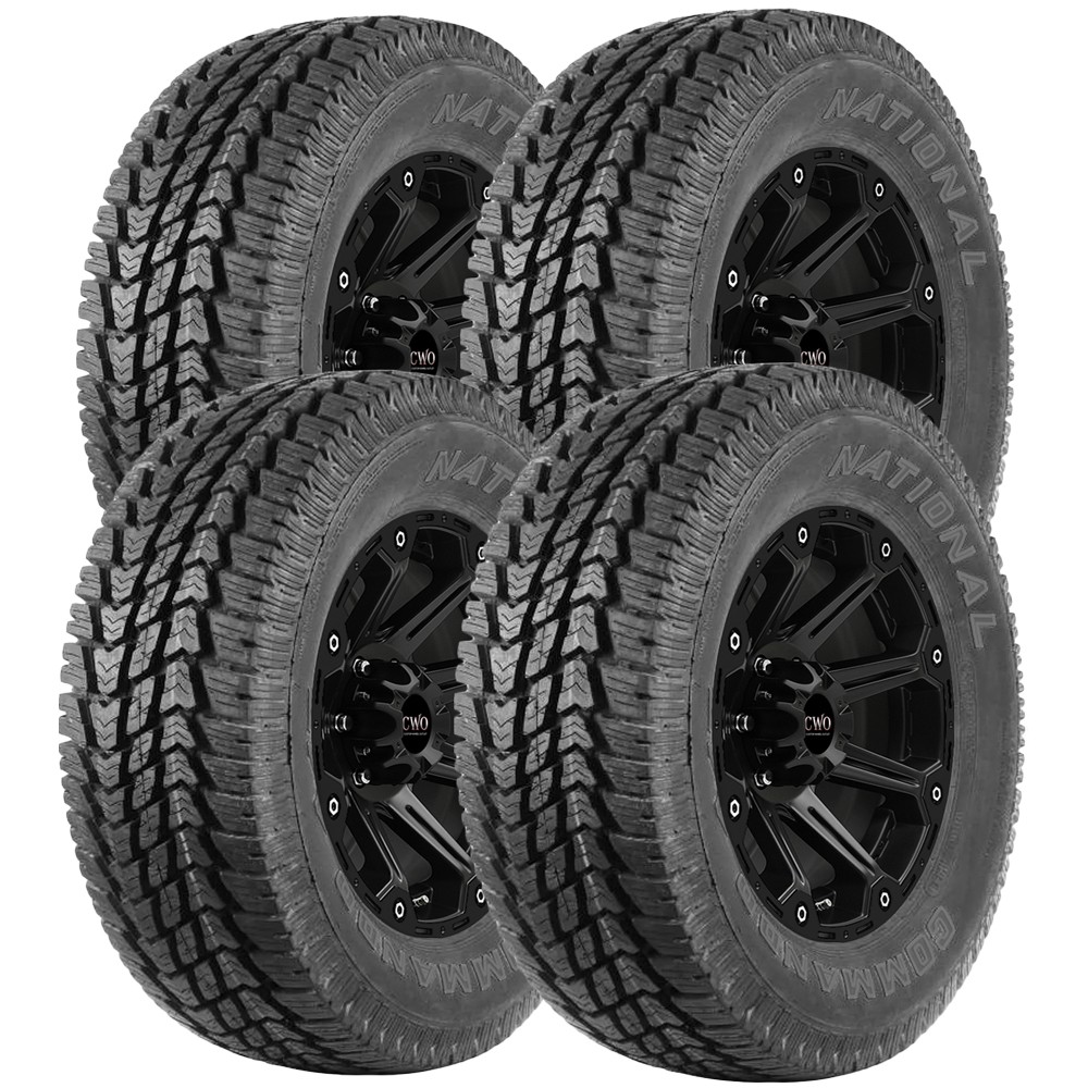 (QTY 4) LT245/75R17 National Commando A/T4S 121/118S LRE Black Wall Tires