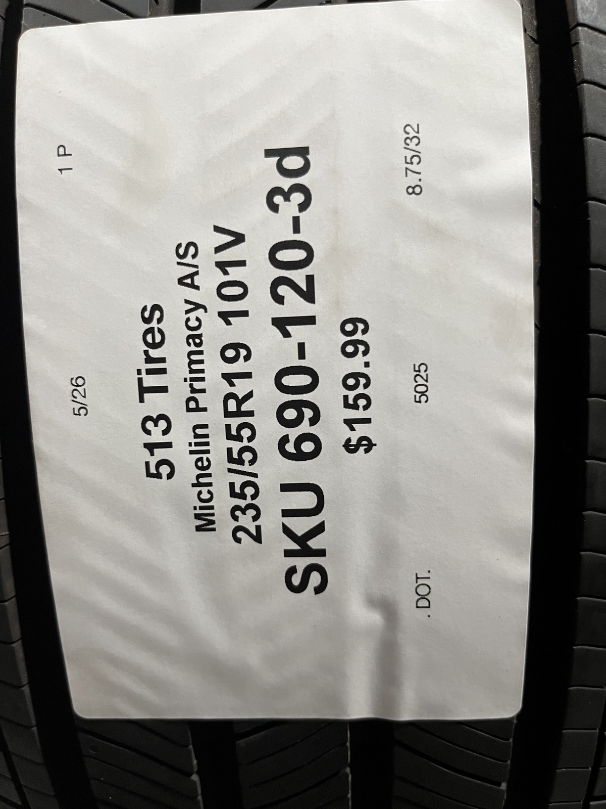 1 Tire Michelin Primacy A/S 235/55R19 101V DOT.5025 8.75/32