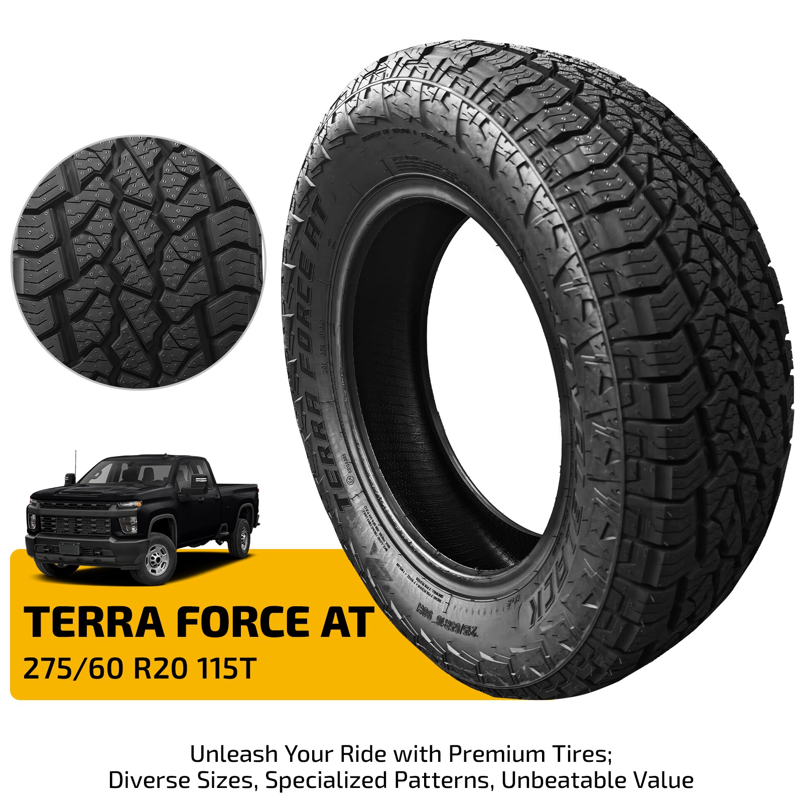 Set of 1 TERRA Off Road 275/60R20 115T Tire 9.6mm Tread 660AA BSW 50000 Miles