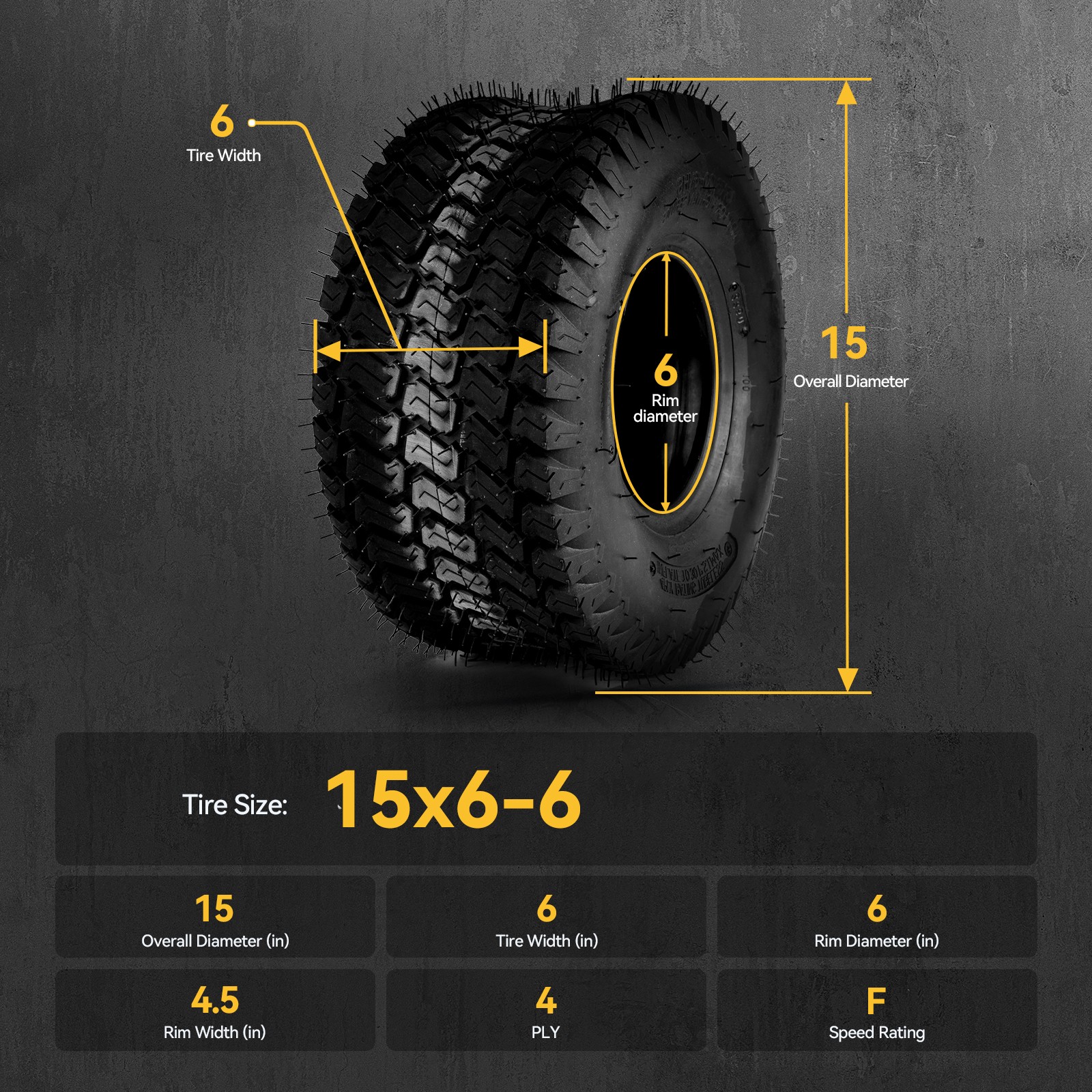 2PCS ATV TIRES 15×6-6 15x6x6 Lawn Mower Turf Tires 15×6.00-6 4ply
