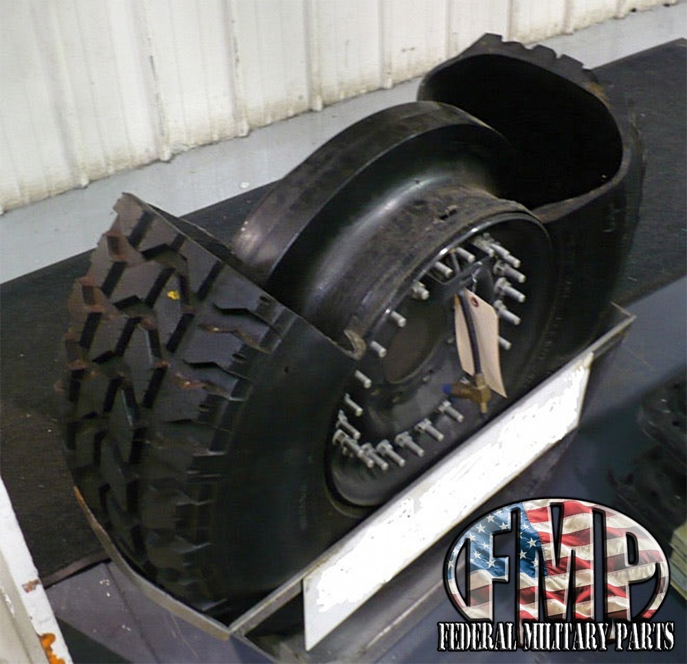 5 MILITARY HUMVEE TIRES 37″ + 8 LUG 12 BOLT RIMS + RUN FLAT INSERTS – 70% TREAD