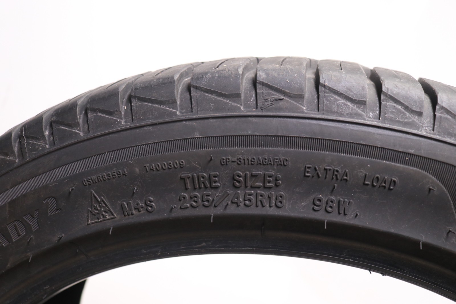 Set of 2 Used 235/45R18 Goodyear Assurance WeatherReady 2 – 98W – 10/32