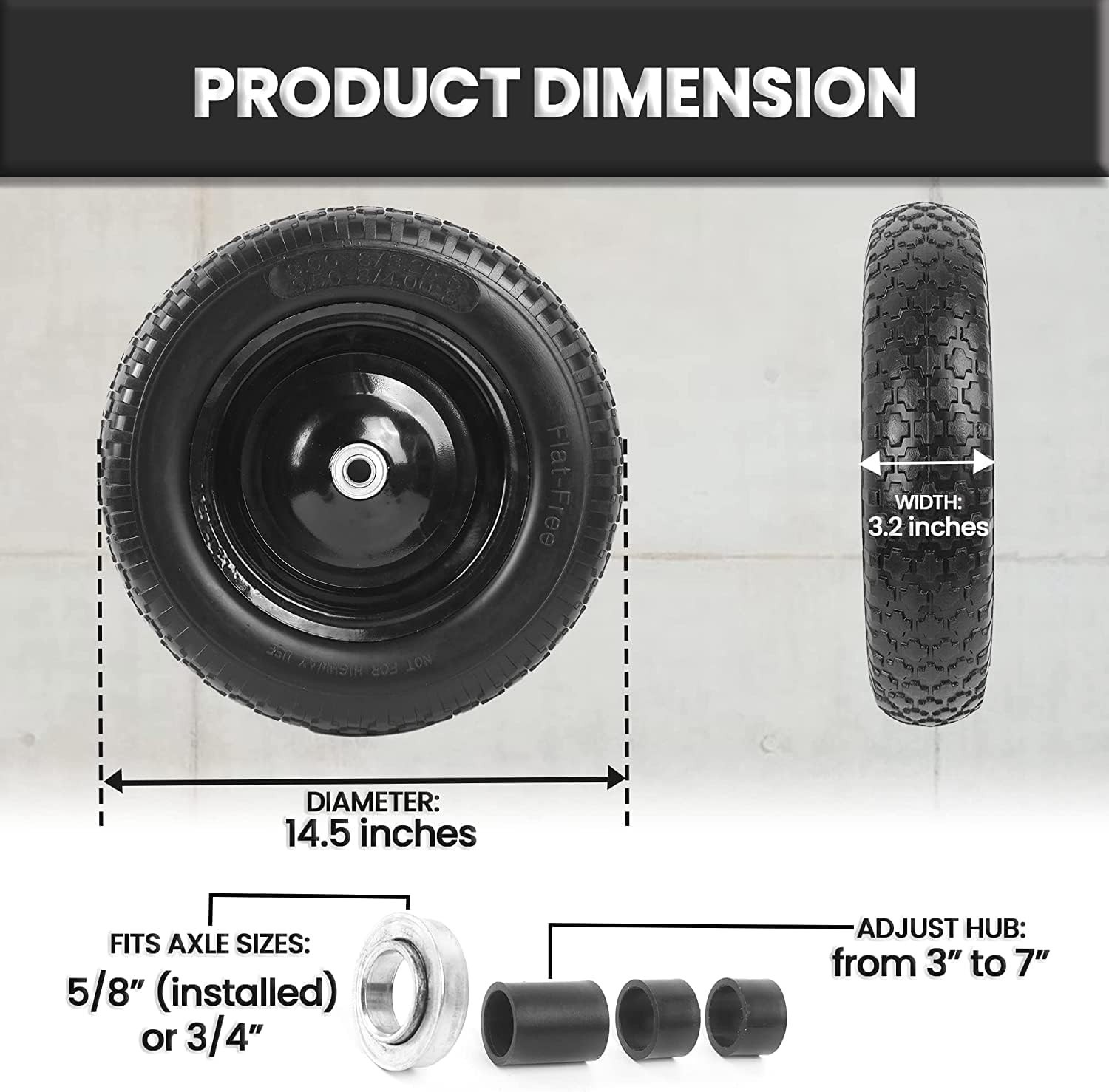(2-PACK) 4.80/4.00-8 Flat Free Tire and Wheel – 14.5(Flat Free Tire)