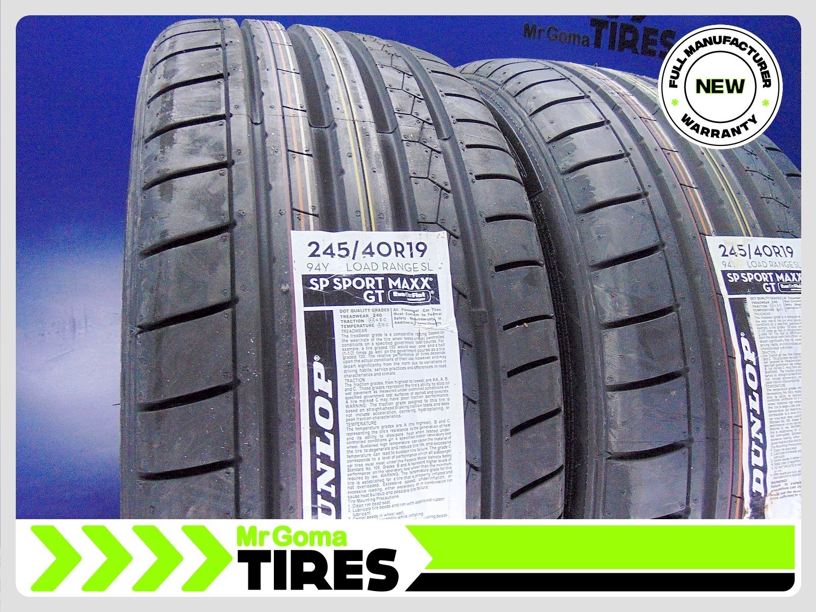 SET OF 2 NEW 245/40R19 DUNLOP SP SPORT MAXX GT DSST RFT TIRES 94Y BMW Run flat