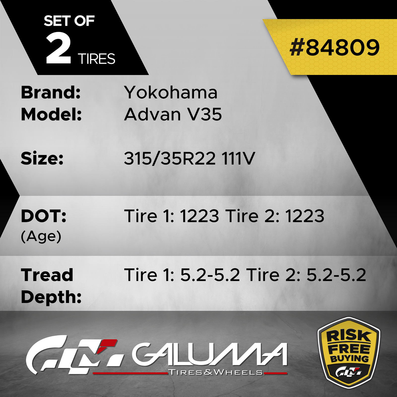 Set of 2 Tires Yokohama Advan V35 315/35R22 315/35/22 3153522 No Patch #84809