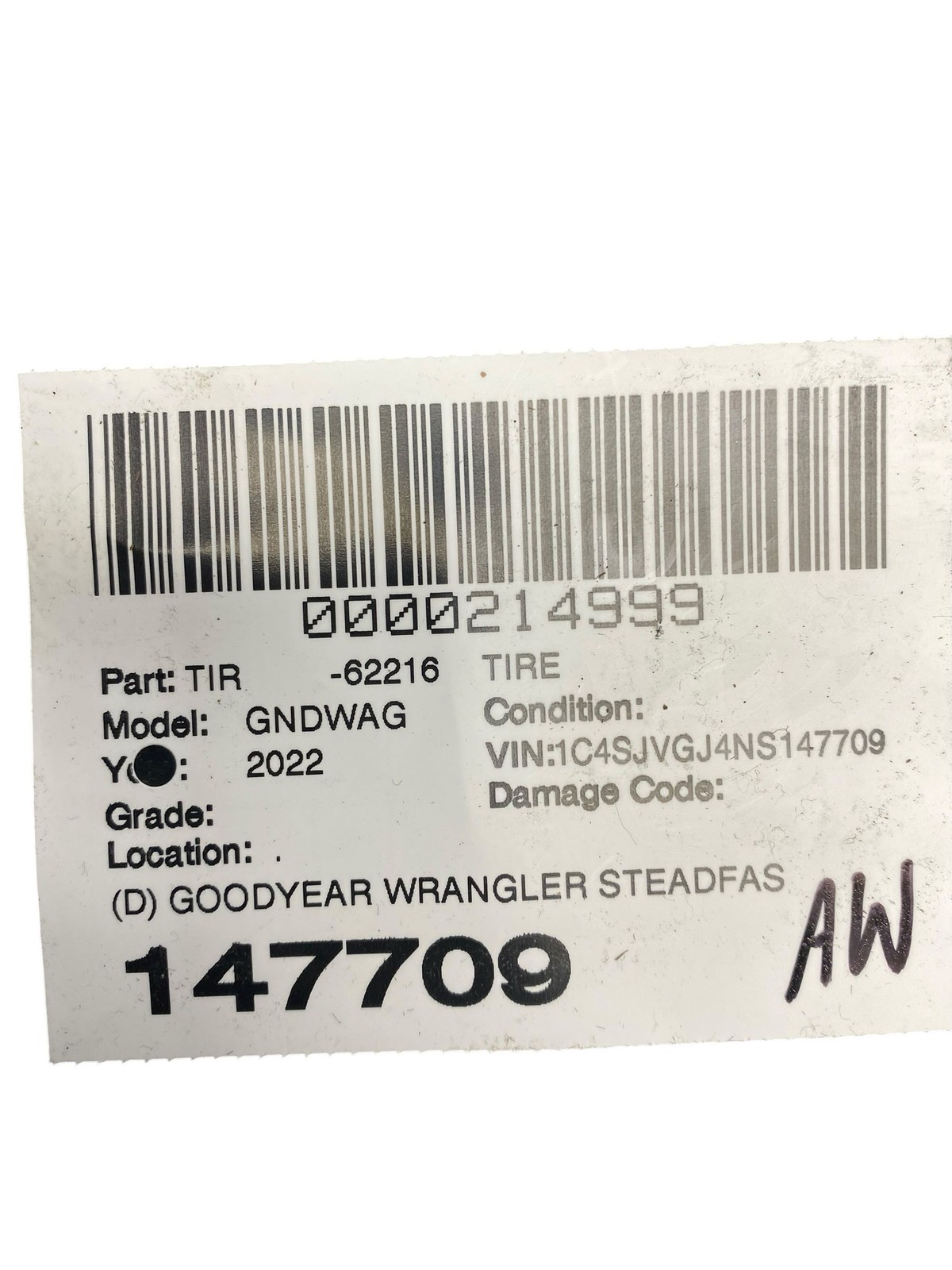 2022 – 2025 JEEP GRAND WAGONEER WS OEM (D) GOODYEAR 14H M+S 7/32NDS DOT(3122)
