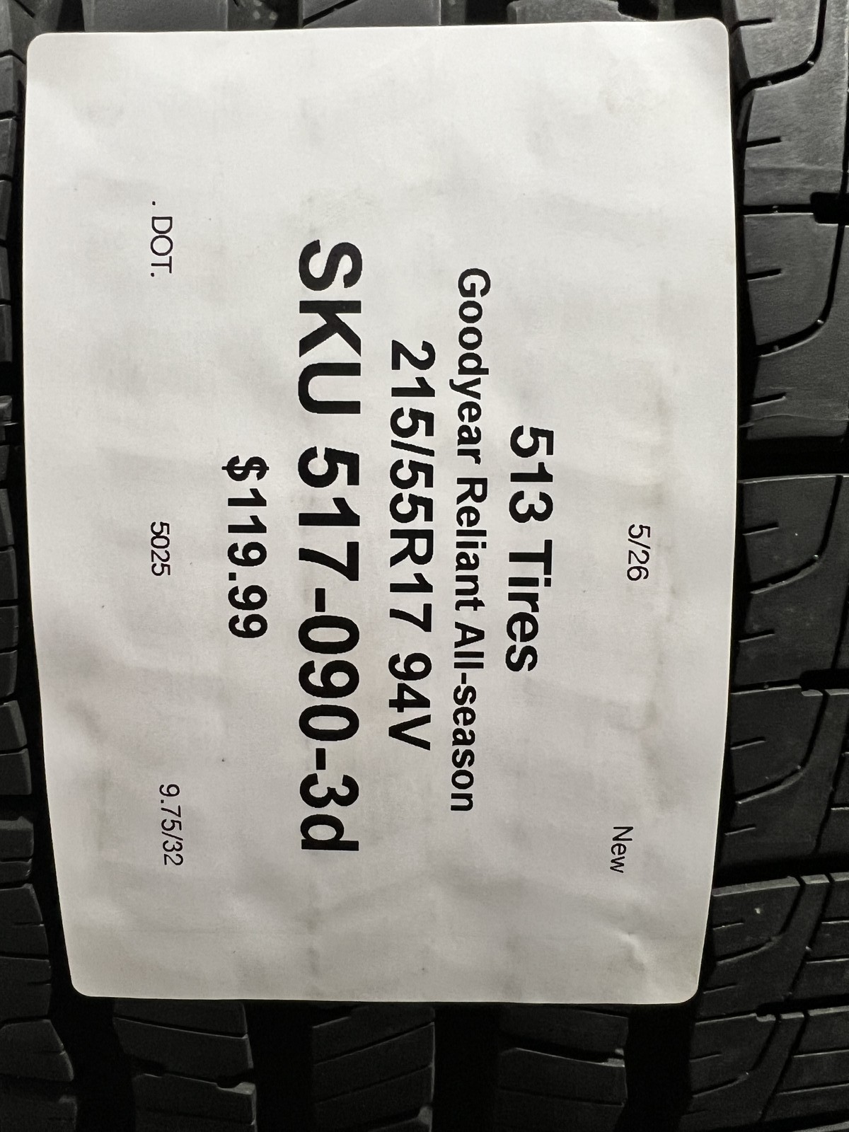 1 New Goodyear Reliant All-season 215/55R17 94V DOT.5025 9.75/32 New
