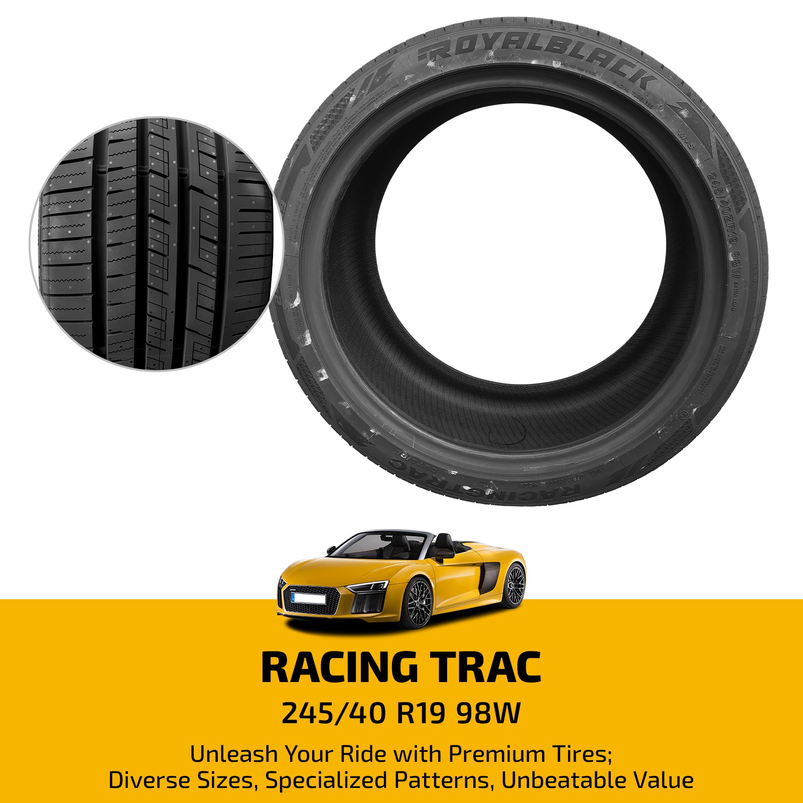 Set of 1 Racing Trac 245/40 ZR19 98W Premium Ultra HP All-Season Tire 7.4mm