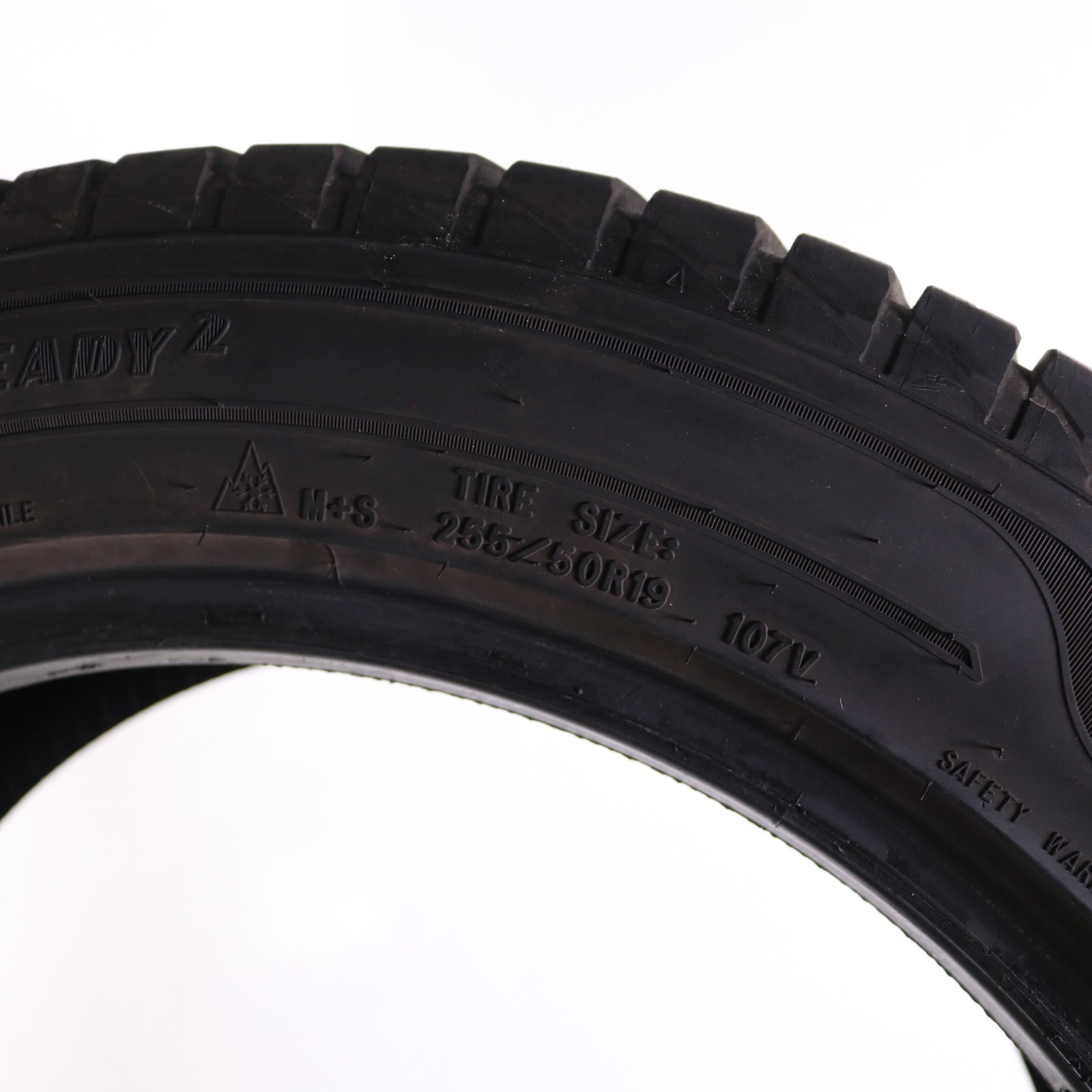Set of 2 Used 255/50R19 Goodyear Assurance WeatherReady 2 – 107V – 9.5-10.5/32