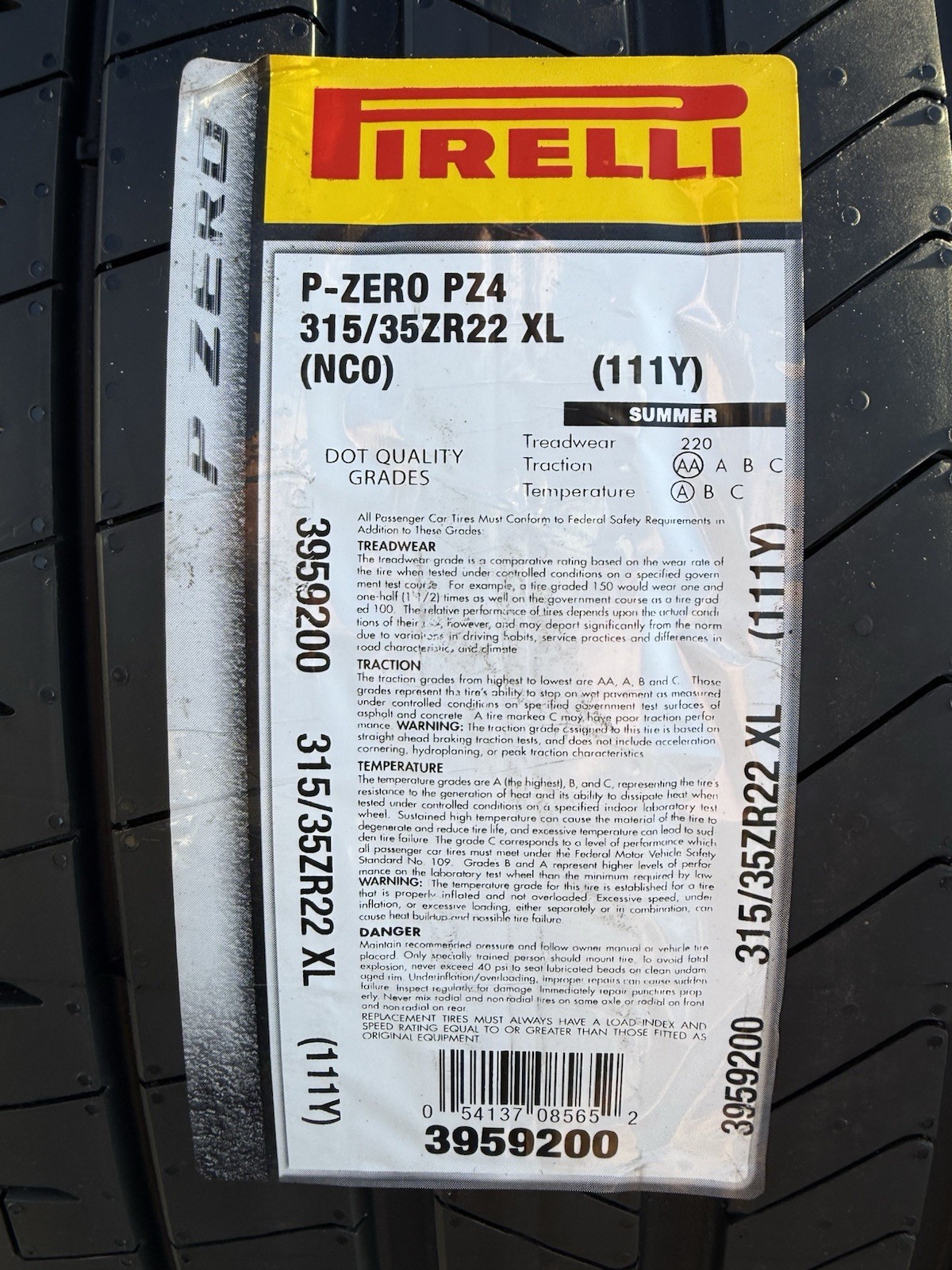 TWO BRAND NEW 315/35ZR22 111Y Pirelli P Zero PZ4 Sport NC0 Porsche Cayenne Tires