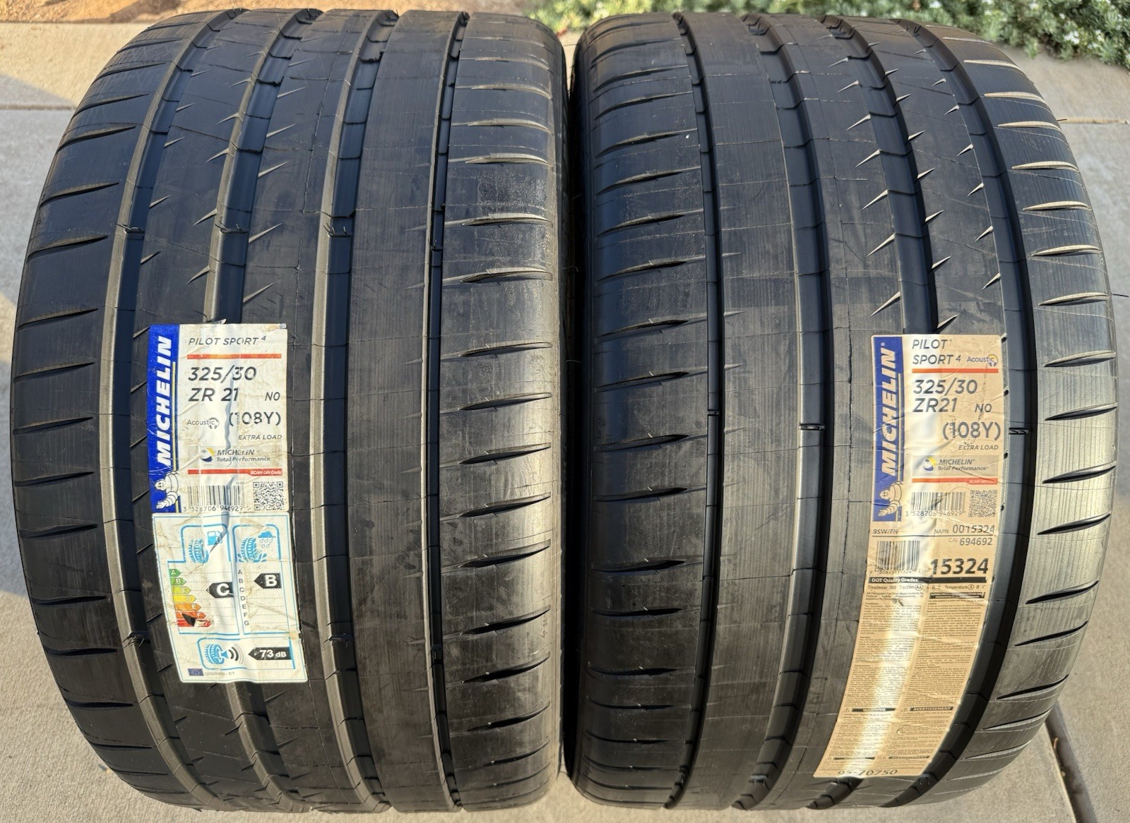TWO BRAND NEW 325/30ZR21 (108Y) Michelin Pilot Sport 4 N0 Porsche Acoustic Tires