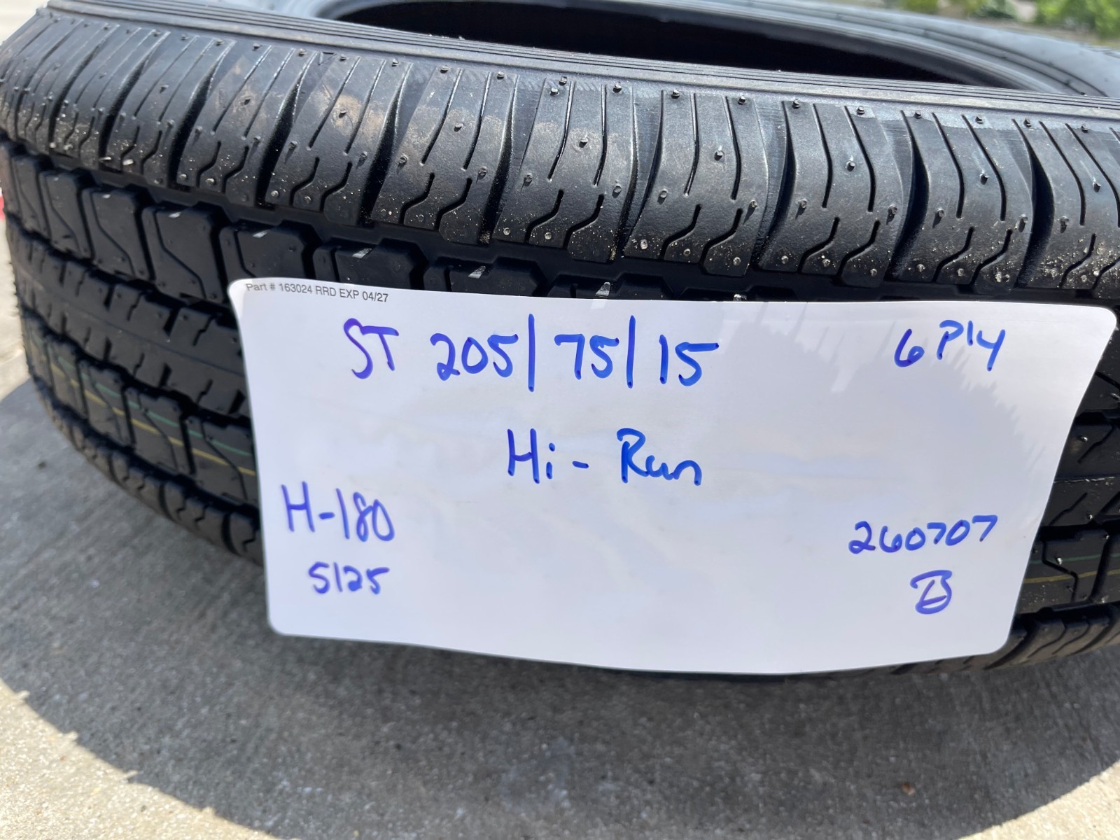 (1) 205/75/15 HI-RUN H-180 tire ST 205/75R15 LT 6 ply LR C 101M trailer NEW