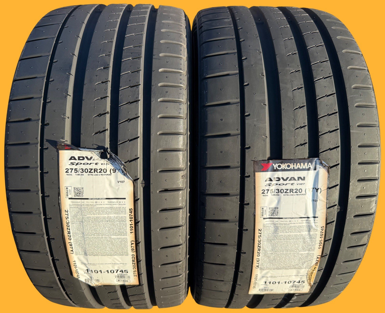 Set of TWO BRAND NEW 275/30ZR20 (97Y) Yokohama ADVAN Sport V107 Tires 2753020
