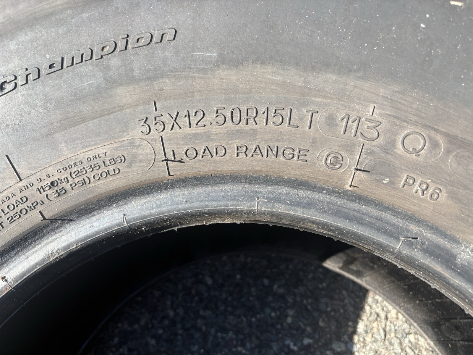35×12.50R15LT BFG All-Terrain T/A White Letter Tire Very good used