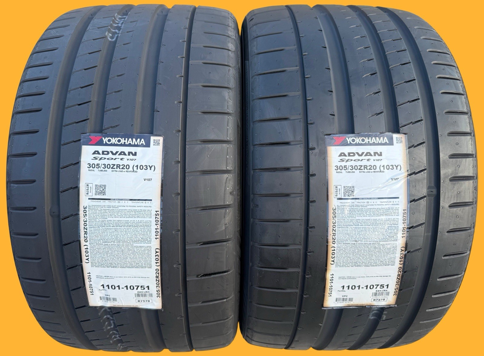 Set of TWO BRAND NEW 305/30ZR20 (103Y) Yokohama ADVAN Sport V107 Tires 3053020