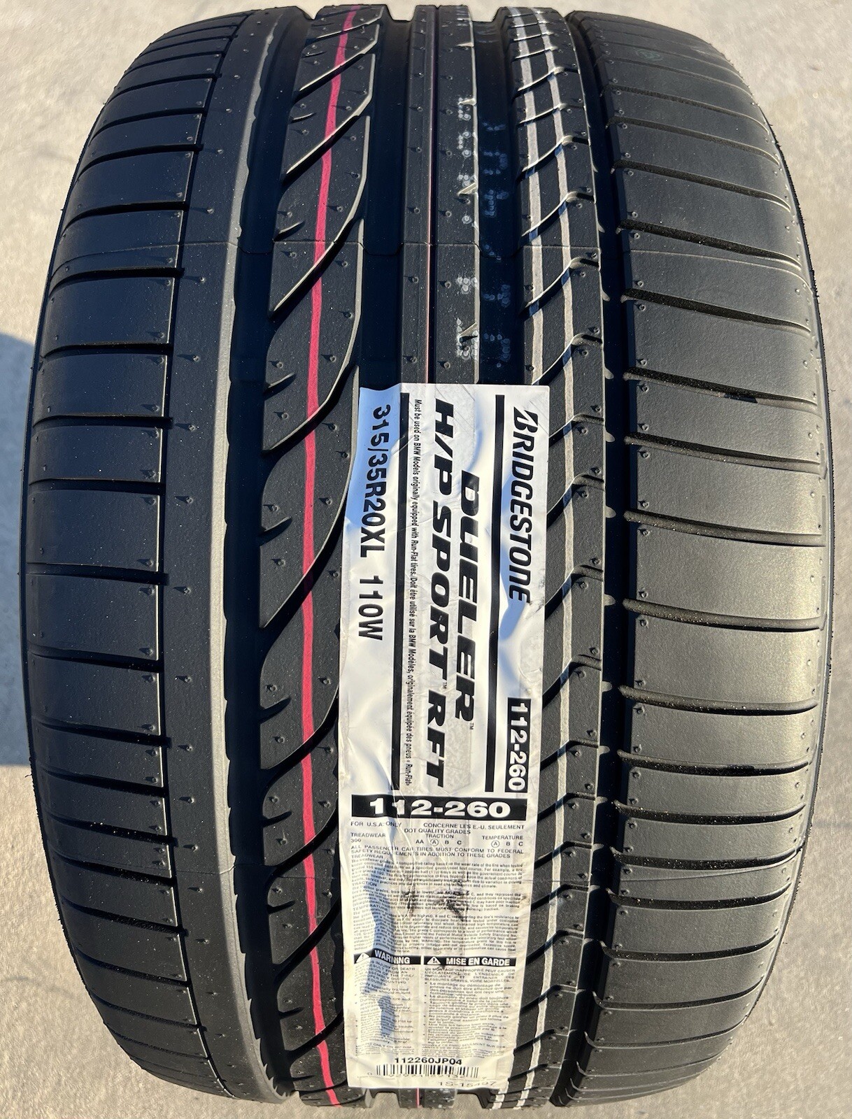 ONE NEW 315/35R20 110W Bridgestone Dueler H/P HP Sport RFT Run Flat BMW Tire