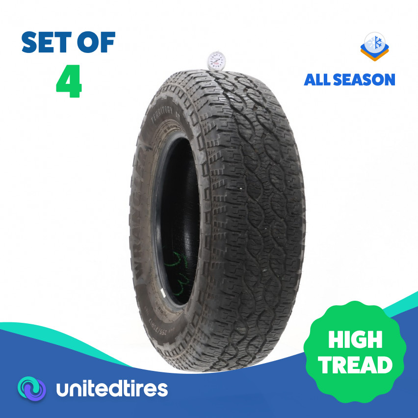 Set of (4) Used 255/70R17 Goodyear Wrangler Territory AT 112T – 9-10/32