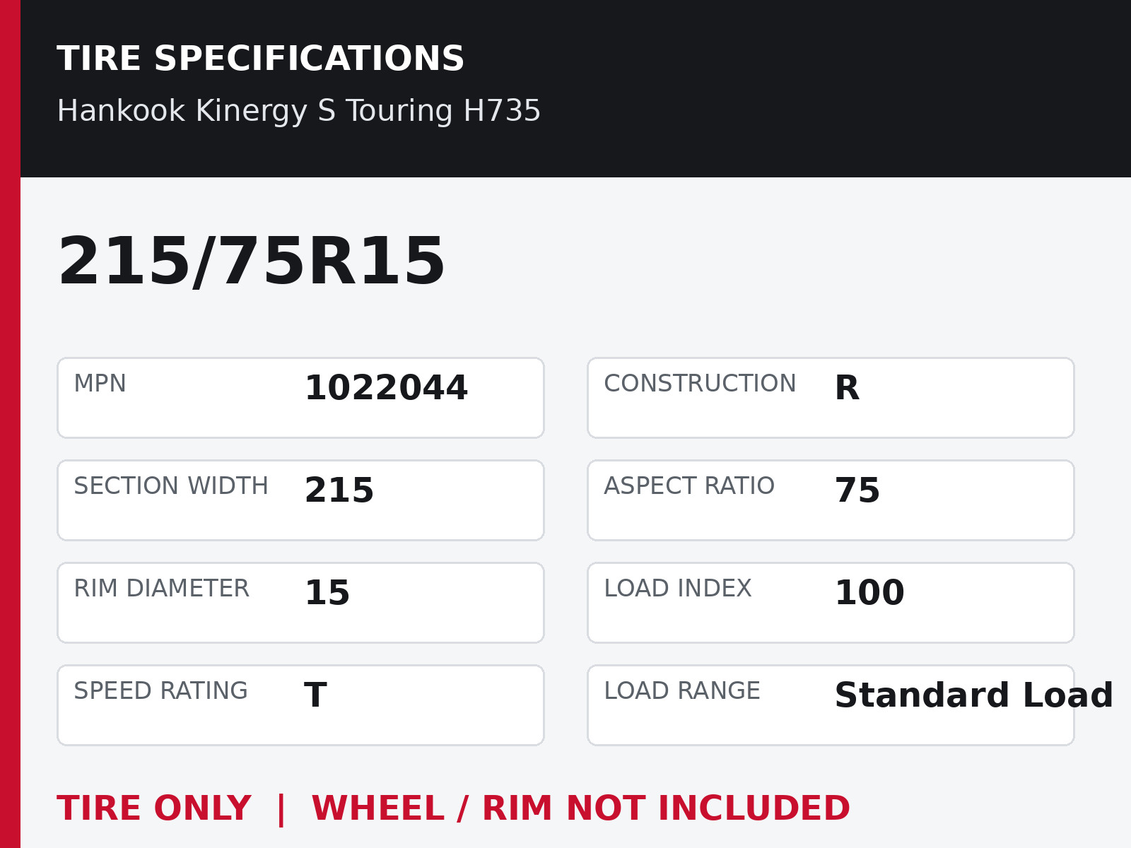 4 New Hankook Kinergy S Touring H735 215/75R15 100T A/S Touring Tires 2157515