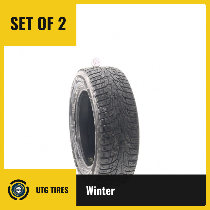 Set of (2) Used 215/60R16 Hankook Winter i*Pike RS Studded 99T – 7.5/32