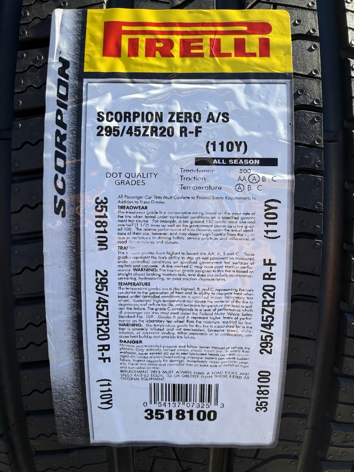 FOUR NEW 295/45ZR20 Pirelli Scorpion Zero All Season Run Flat RFT SRT Trackhawk