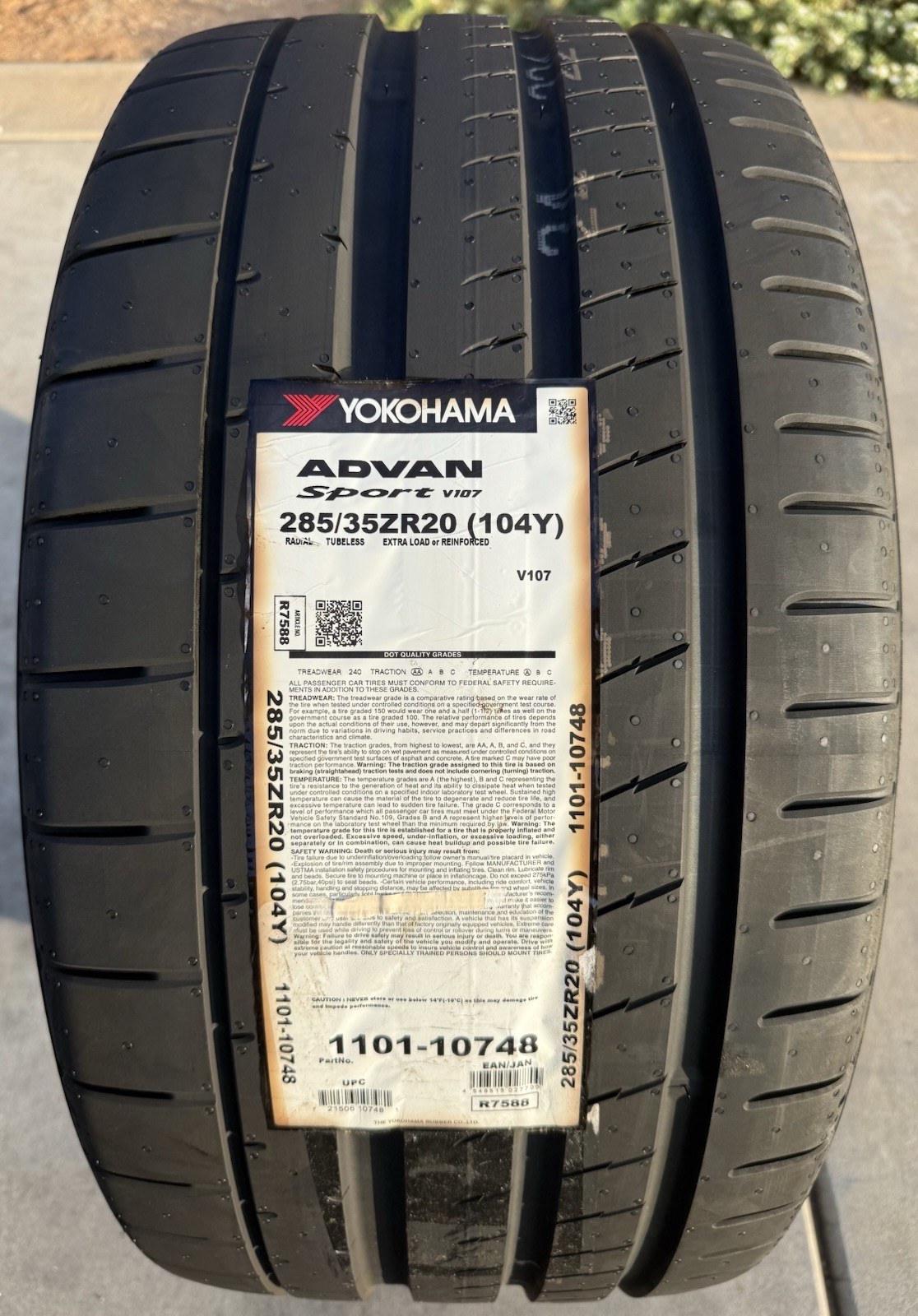 TWO BRAND NEW 285/35ZR20 Yokohama ADVAN Sport V107 Tires Like Michelin Pilot 4S!