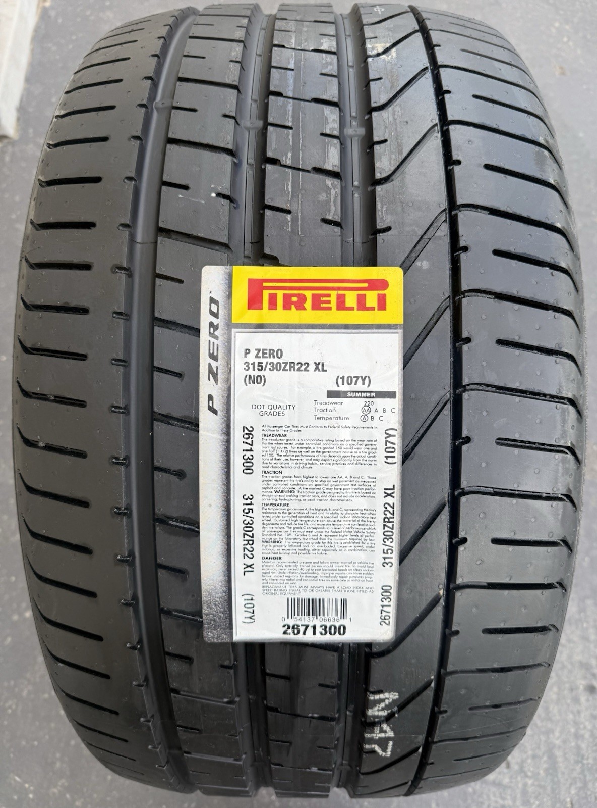 ONE BRAND NEW 315/30ZR22 (107Y) Pirelli P Zero N0 NO Porsche Cayenne Tire