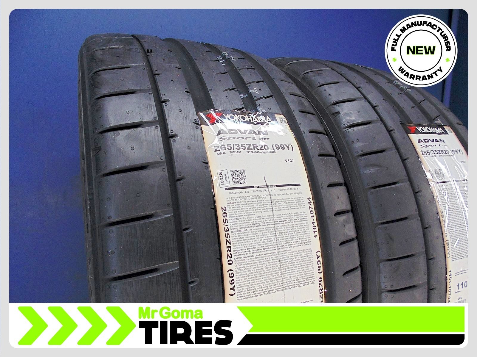 2 265/35ZR20 BRAND NEW YOKOHAMA ADVAN SPORT V107 XL TIRES 99Y 265/35/20 2653520