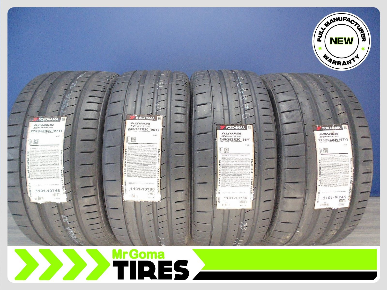 4 BRAND NEW 245/35ZR20 & 275/30ZR20 YOKOHAMA ADVAN SPORT V107 XL TIRES 97Y 95Y