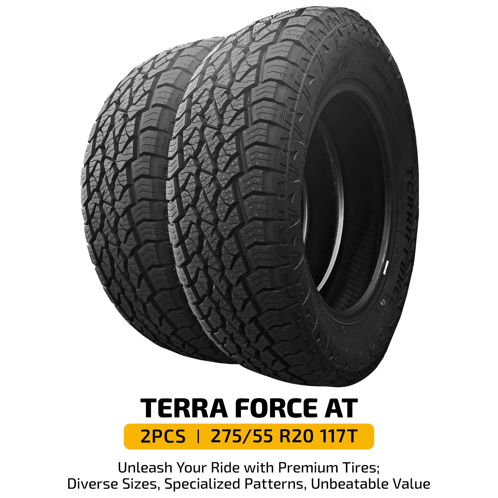 Premium TERRA 275/55R20 117T All Terrain Pair of Tires for Passenger Cars 9.6mm