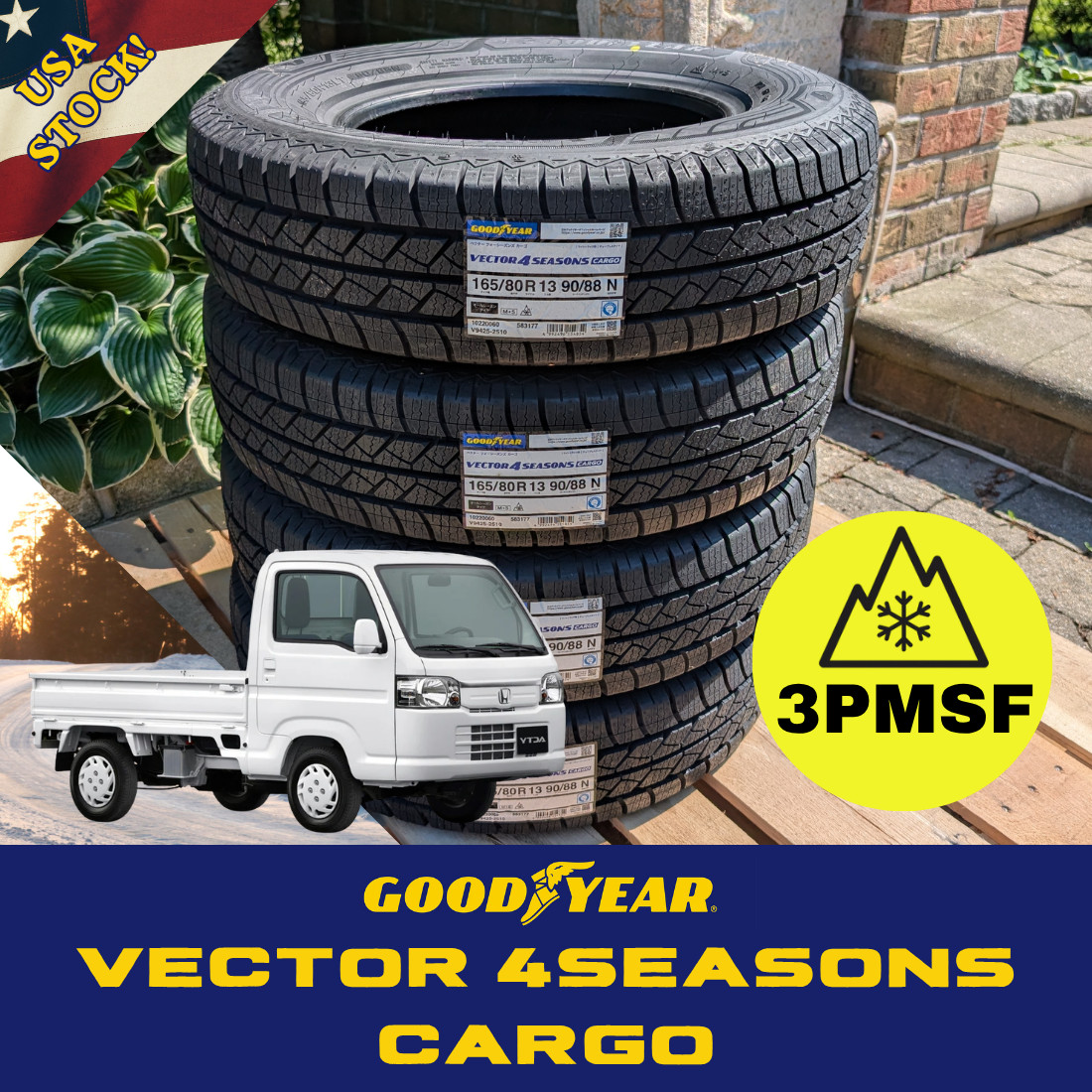 Goodyear Vector 4Seasons Kei/Mini Truck Tires 165/80R13 – 4, Brand New, 165R13