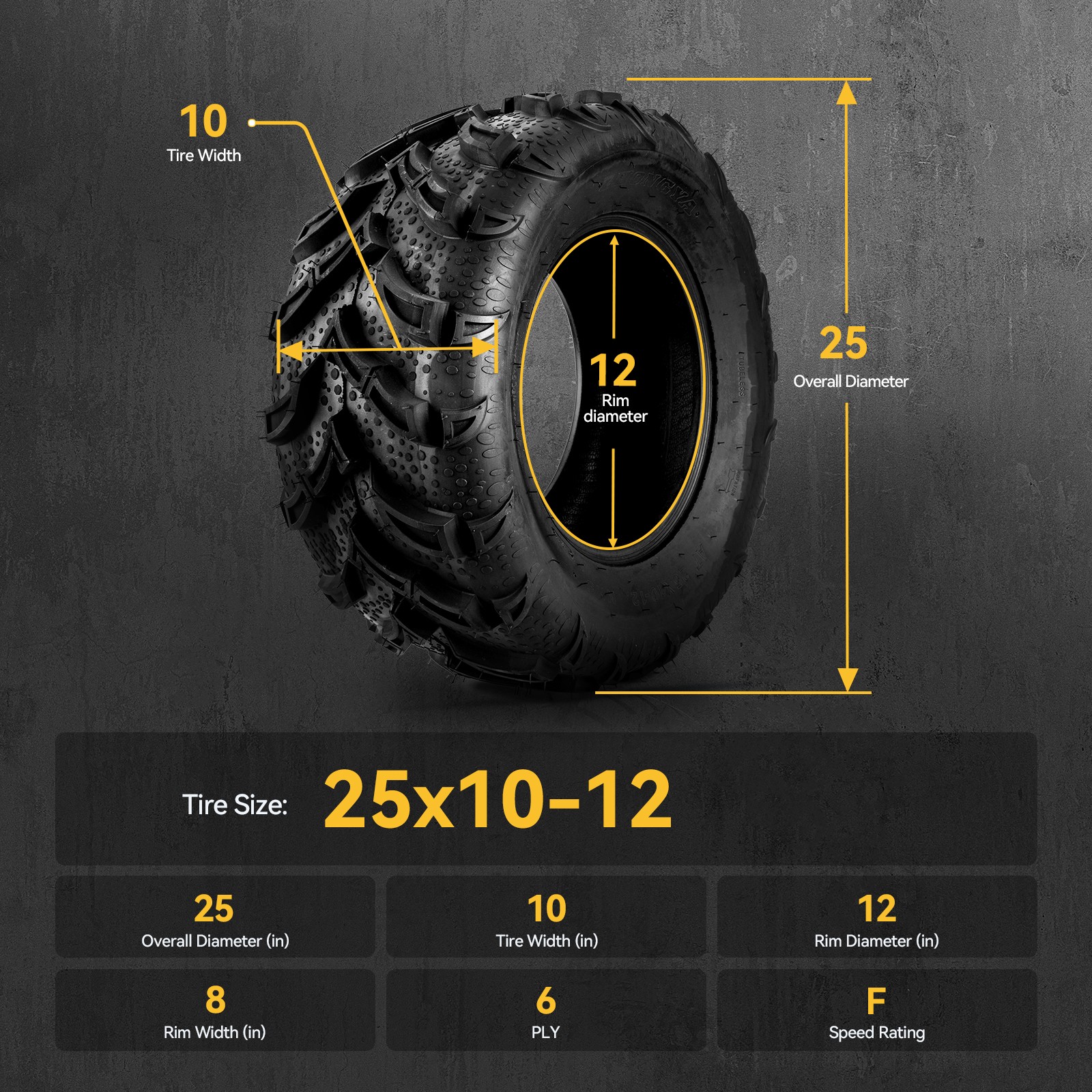Set of 2 25×10-12 ATV Tires 25x10x12 6Ply Heavy Duty ATV UTV All Terrain