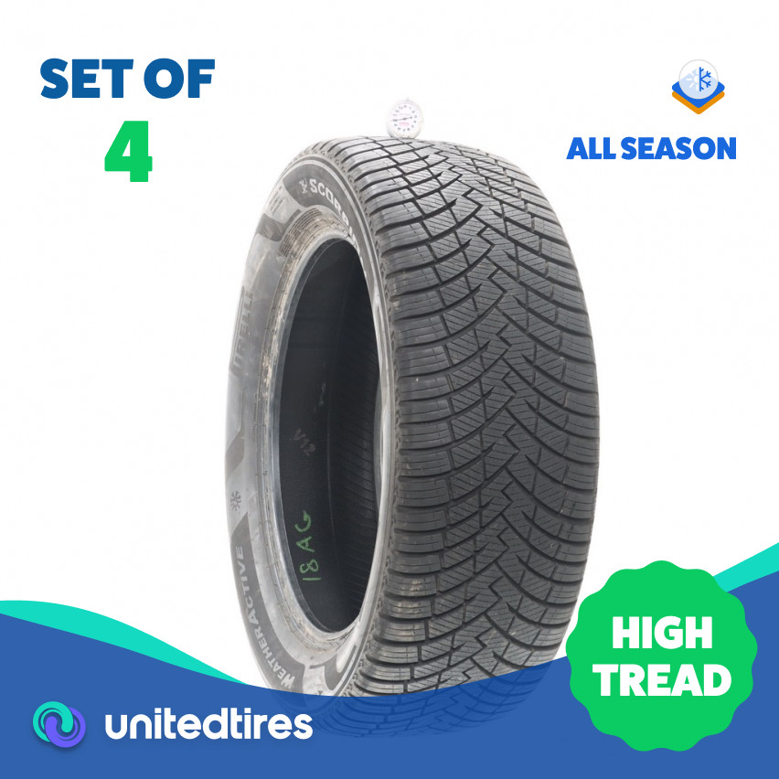 Set of (4) Used 255/55R20 Pirelli Scorpion Weather Active 110V – 9.5-10.5/32