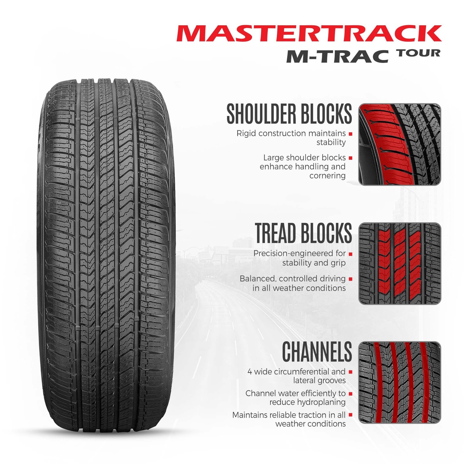 Set of 4 Mastertrack M-TRAC TOUR 225/60R16 98H High Performance Passenger Tires