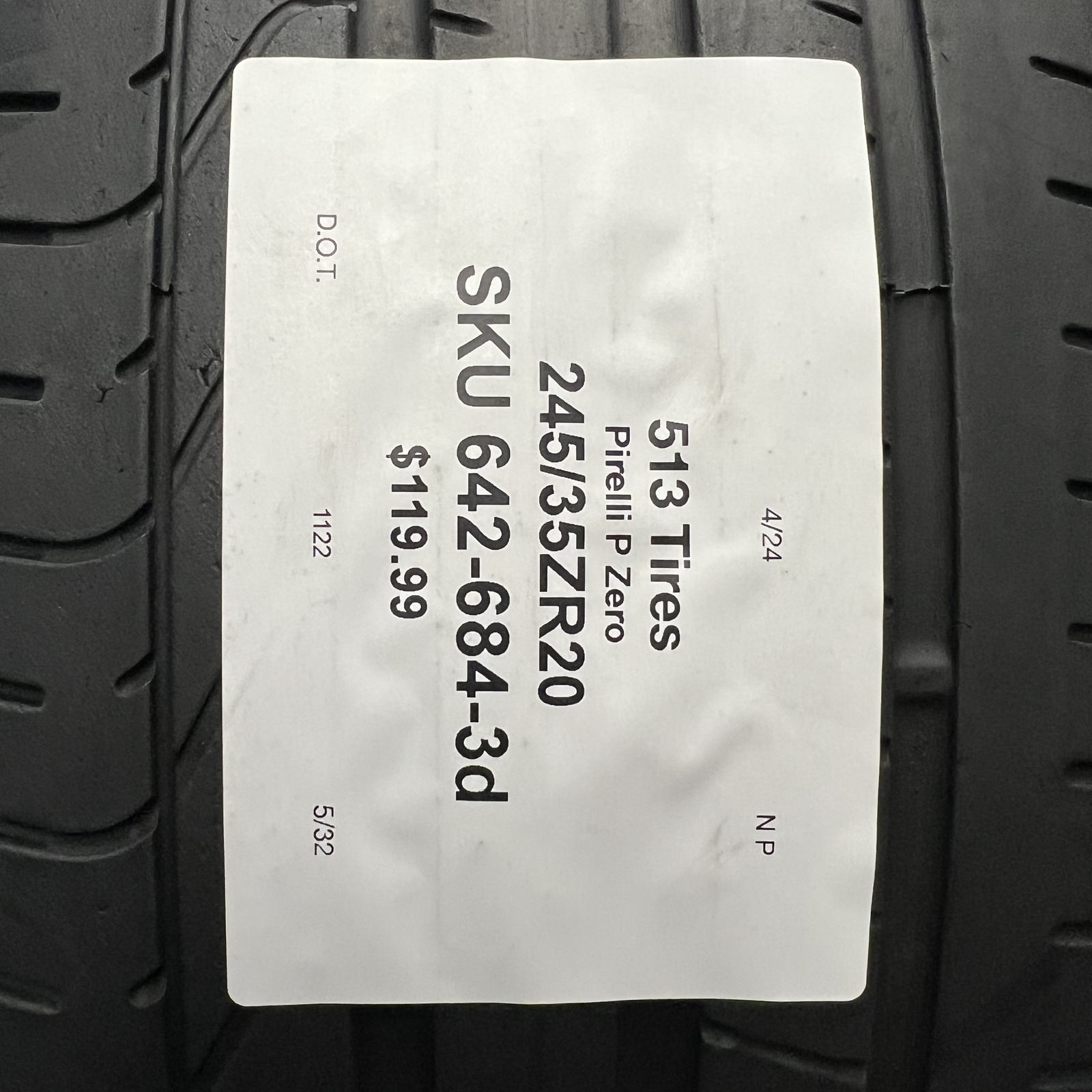 1 Tire Pirelli P Zero N1 245/35ZR20 91Y DOT.1122 No Patch