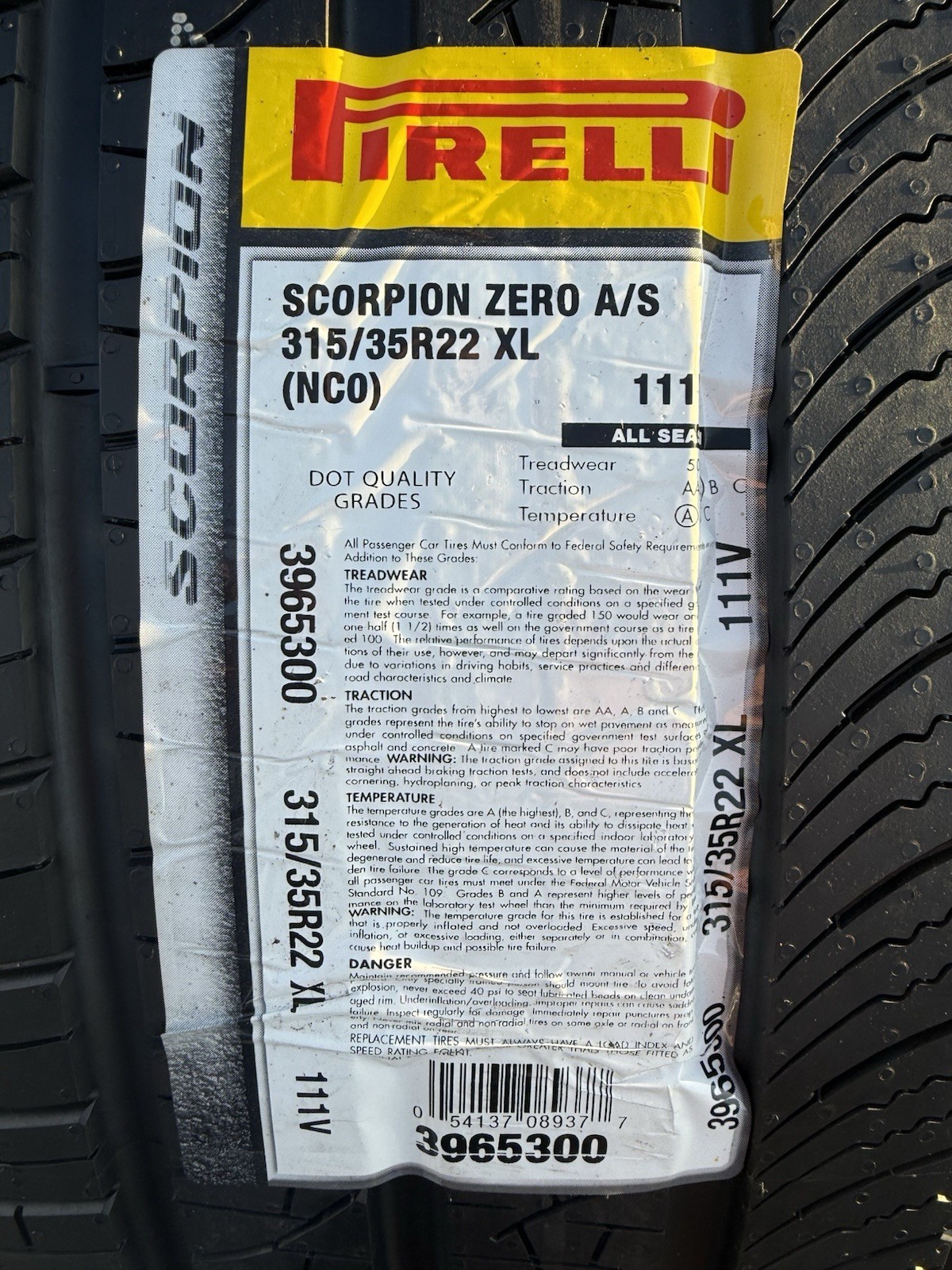 Set of TWO BRAND NEW 315/35R22 111V Pirelli Scorpion Zero A/S All Season Tires