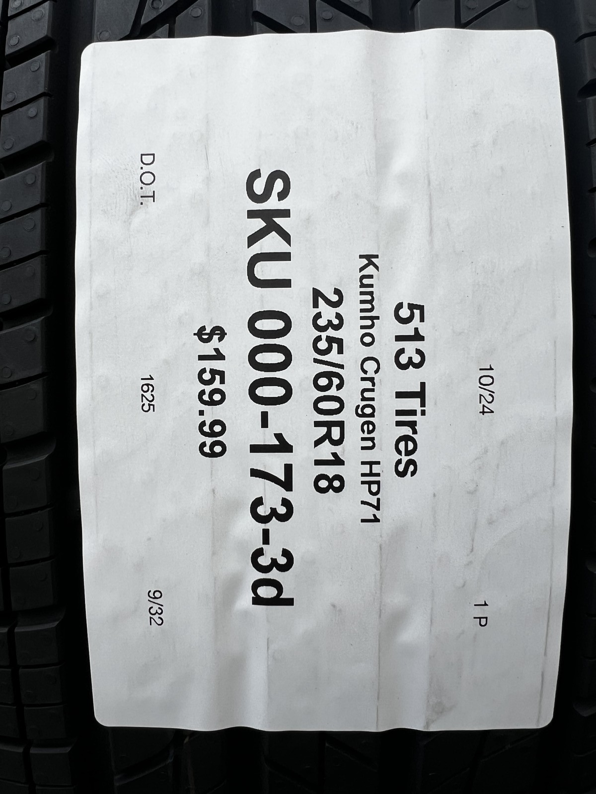 1 Tire Kumho Crugen HP71 235/60R18 103H DOT.1625 9/32