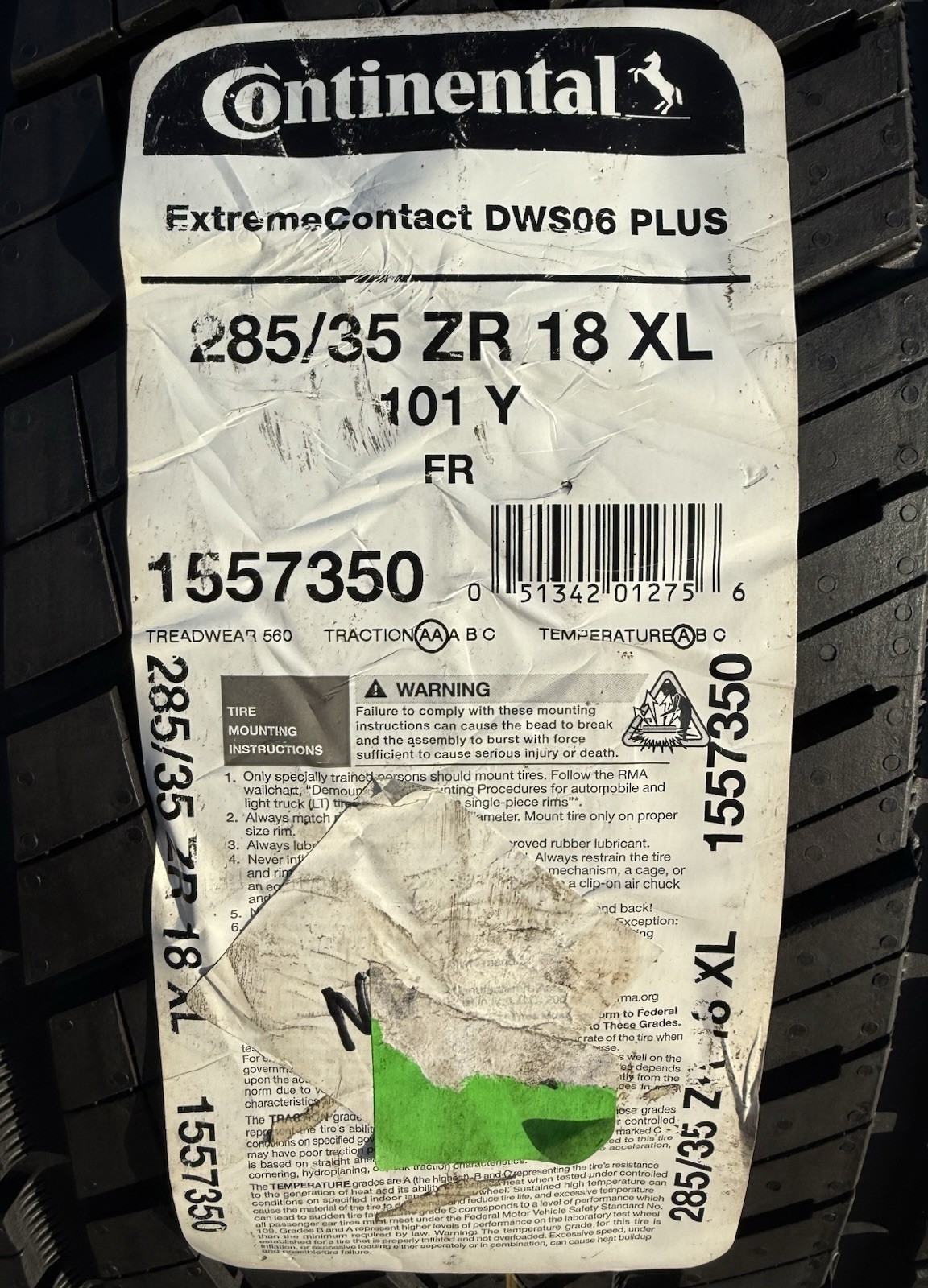 2 BRAND NEW 285/35ZR18 101Y Continental ExtremeContact DWS 06 Plus DWS06+ Tires